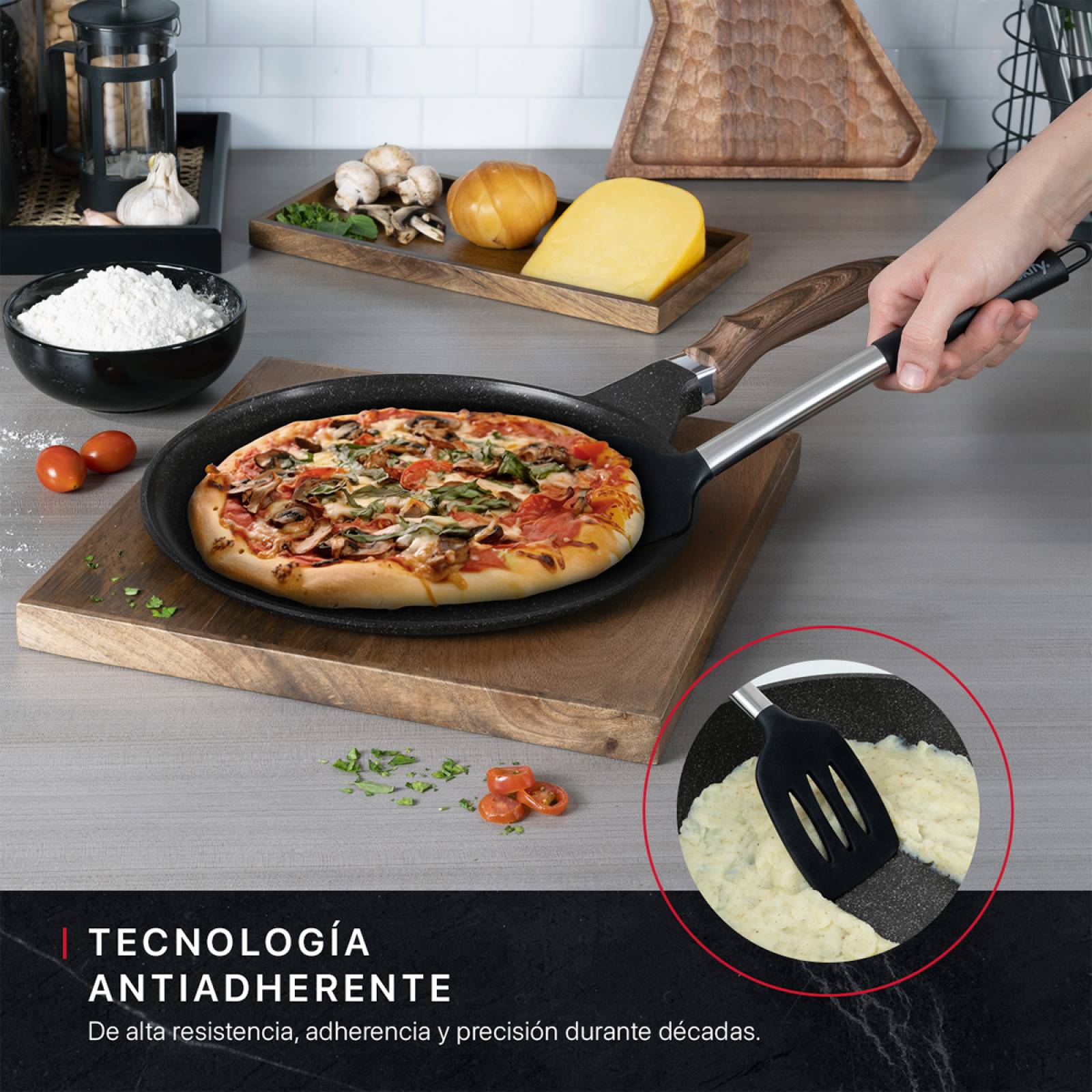 Sartén Crepera Comal De Mármol Con Antiadherente 32 cm Negro Cookify
