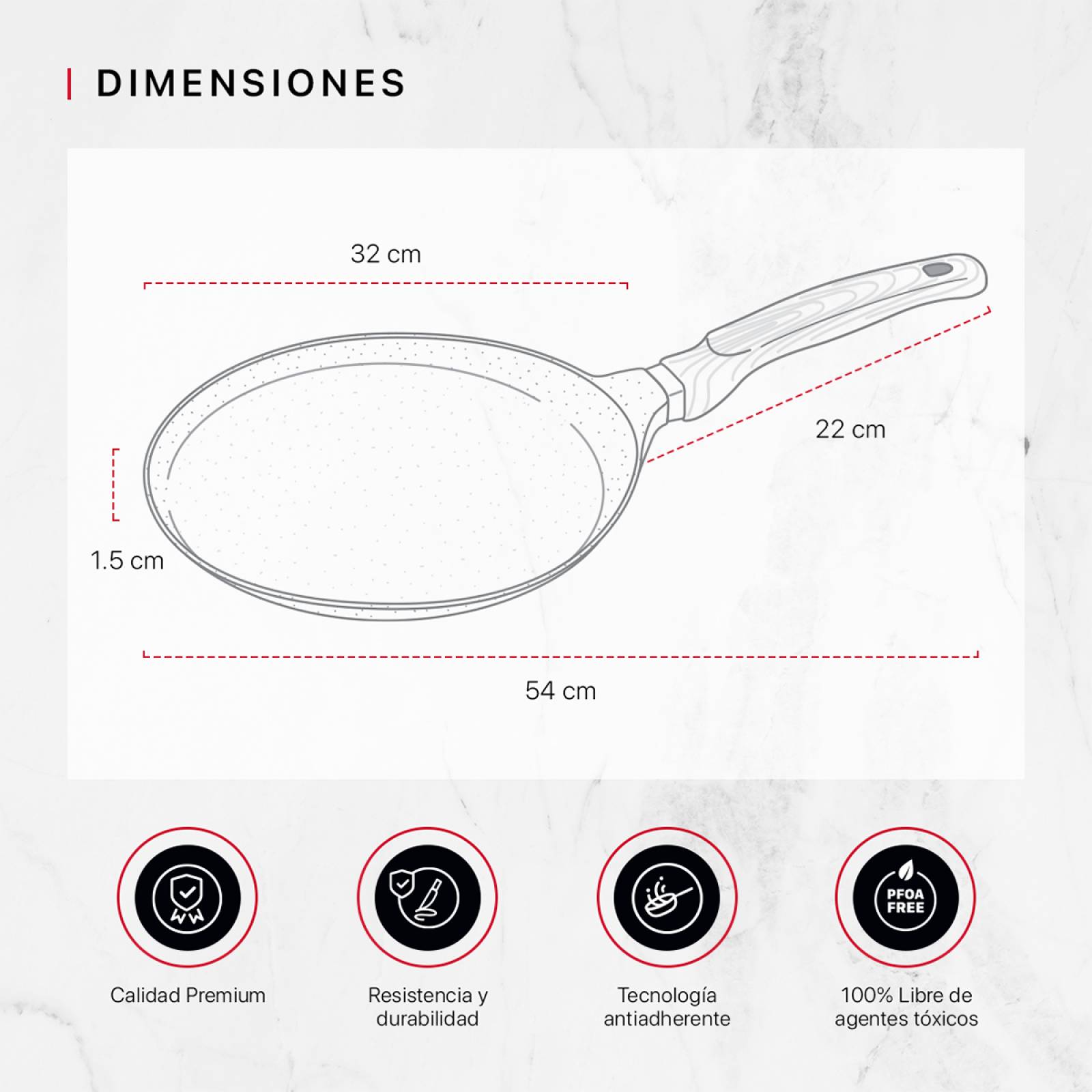 Sartén Crepera Comal De Mármol Con Antiadherente 32 cm Negro Cookify