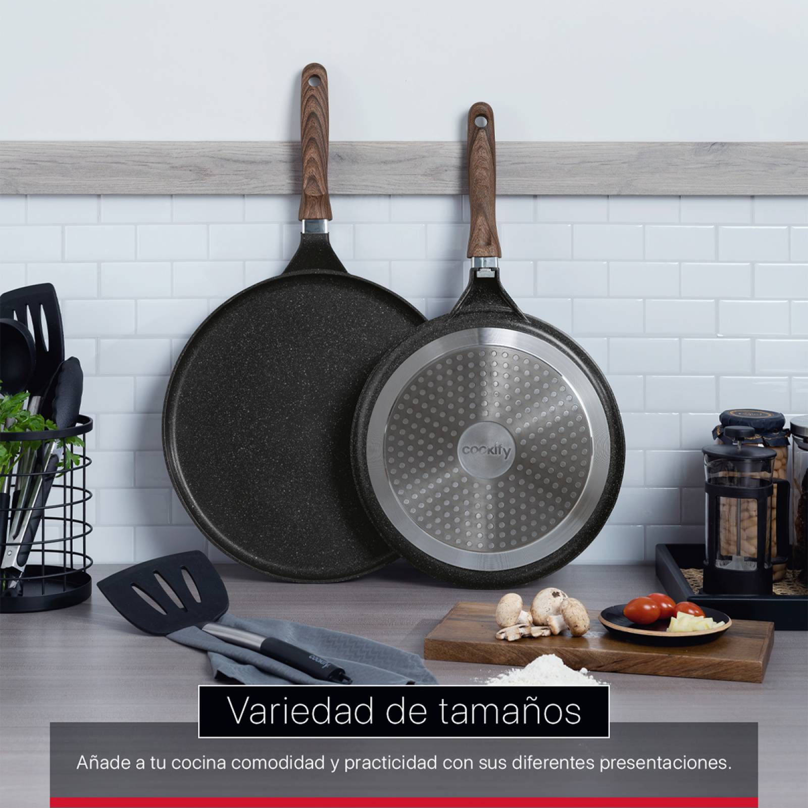 Sartén Crepera Comal De Mármol Con Antiadherente 32 cm Negro Cookify