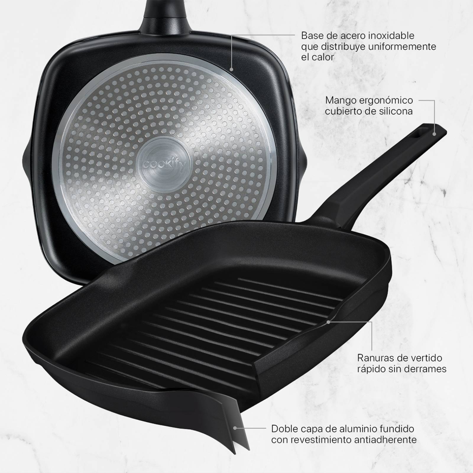 Sartén Grill Con Antiadherente De Aluminio Fundido Comal Negro Cookify