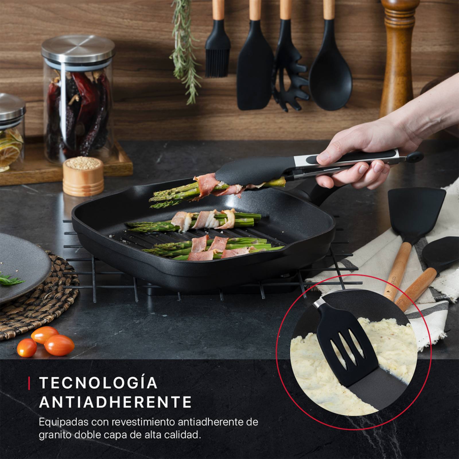 Sartén Grill Con Antiadherente De Aluminio Fundido Comal Negro Cookify