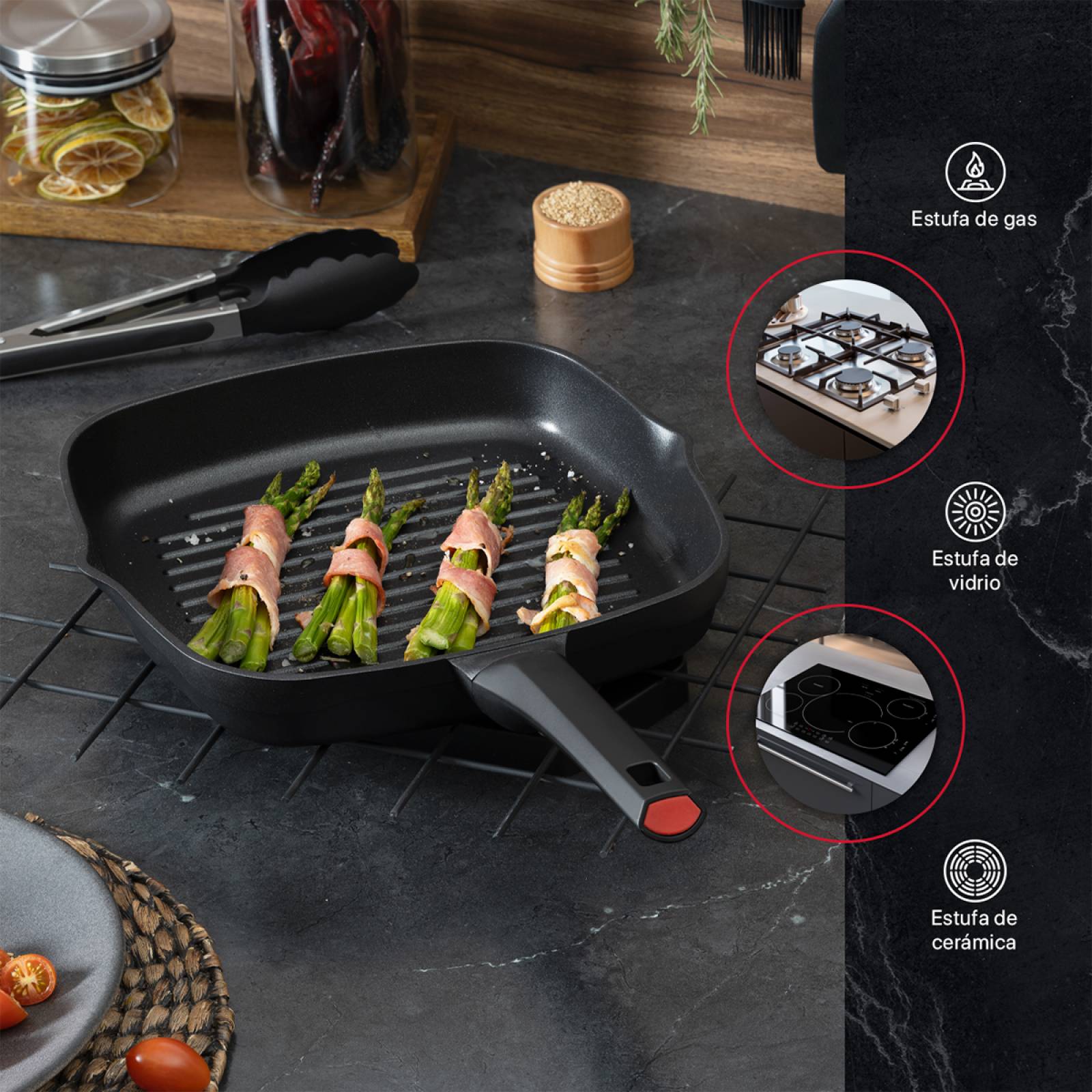 Sartén Grill Con Antiadherente De Aluminio Fundido Comal Negro Cookify