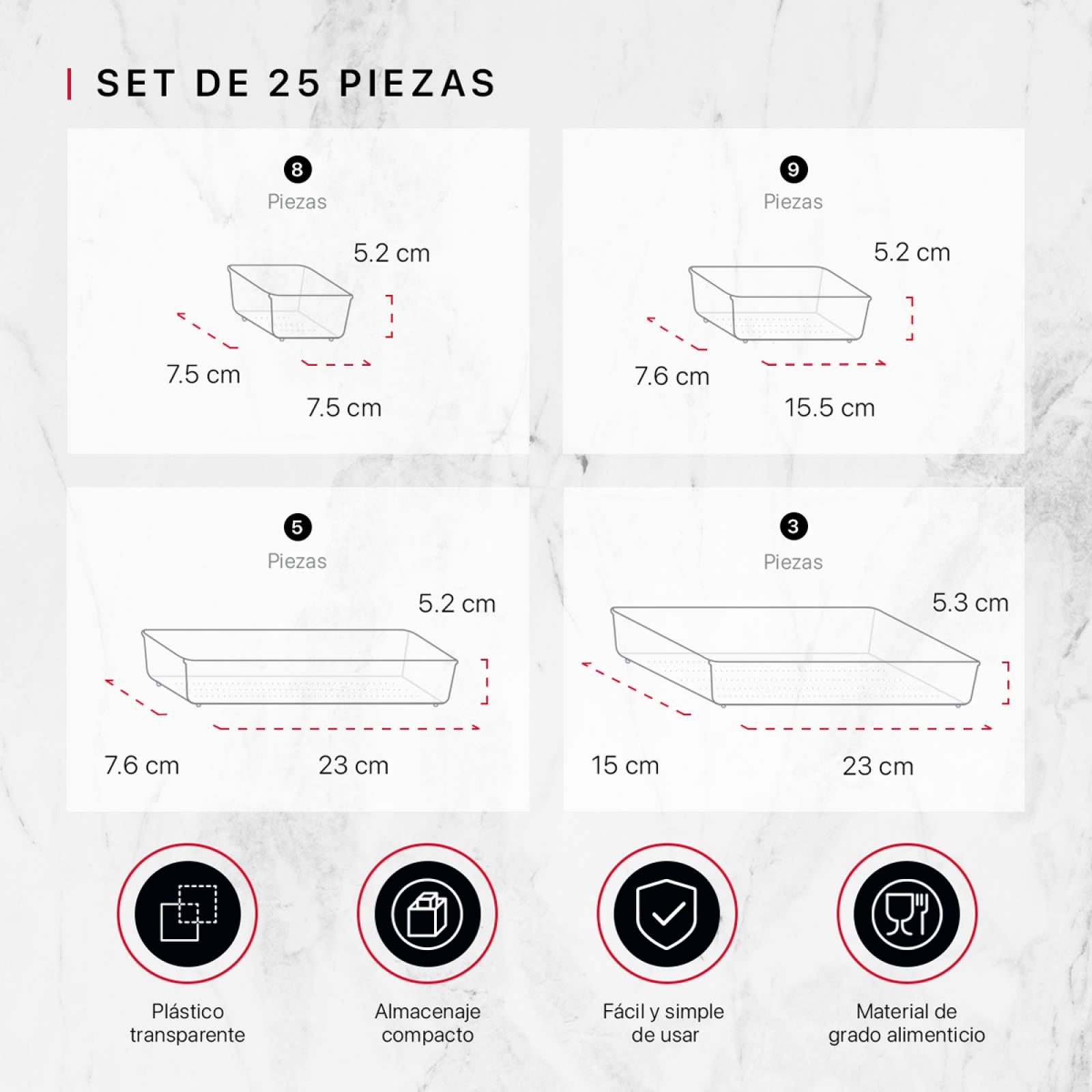 Contenedores Organizadores Para Cajones De 25 Pz COOKIFY