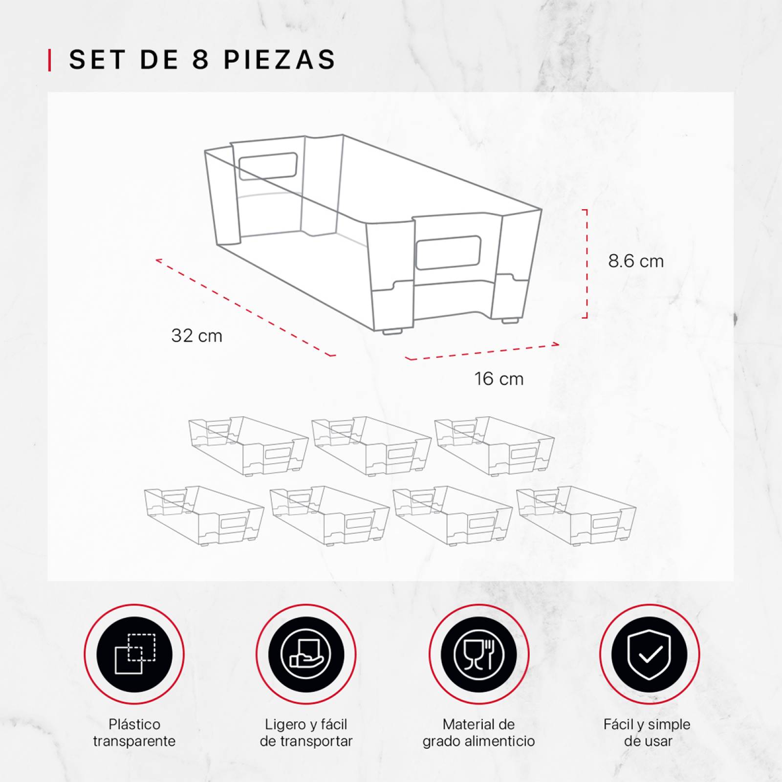 Contenedores Organizador Para Refrigerador Despensa De 8 Pz COOKIFY.