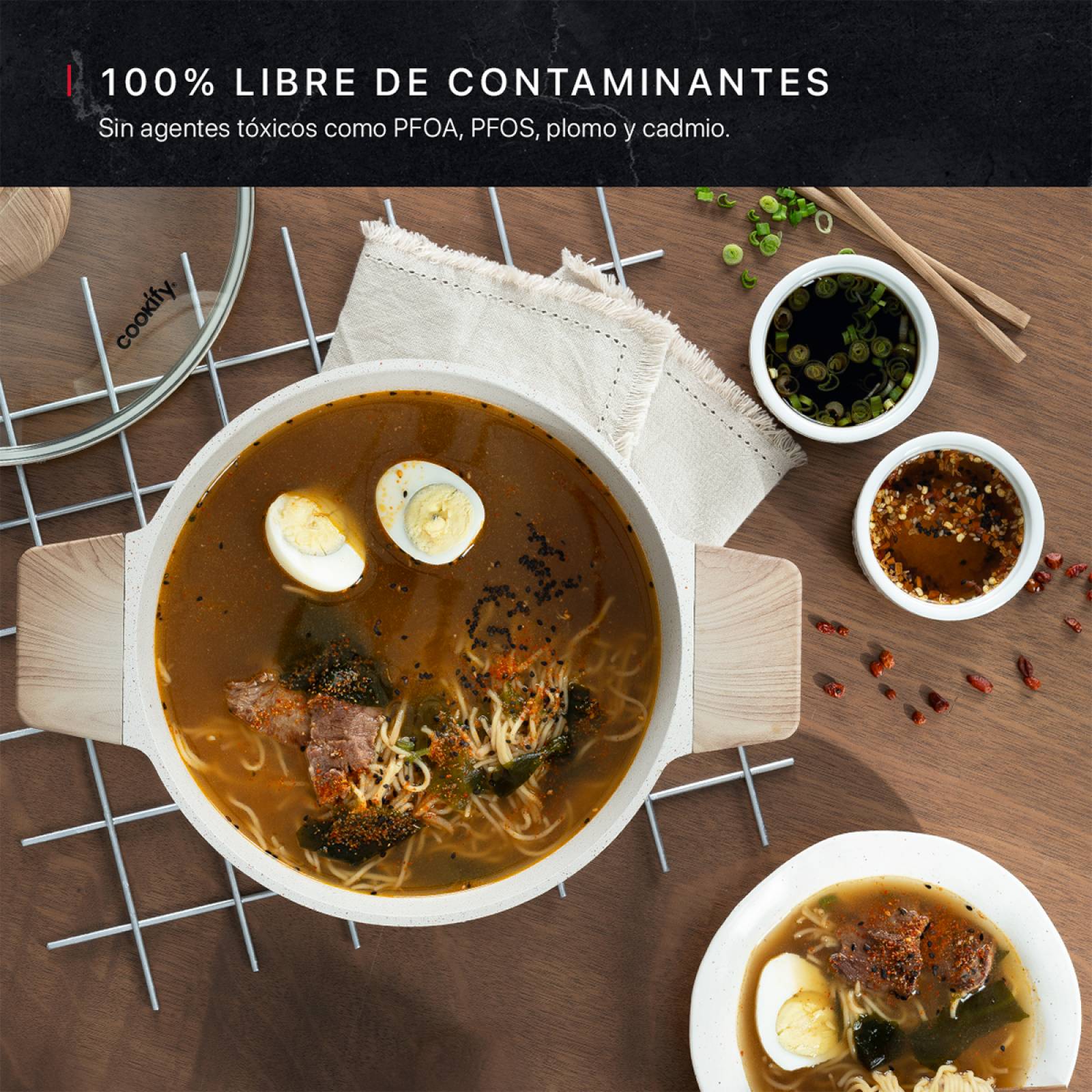 Olla Cacerola Antiadherente Con Tapa 24 cm De Mármol Beige Cookify.