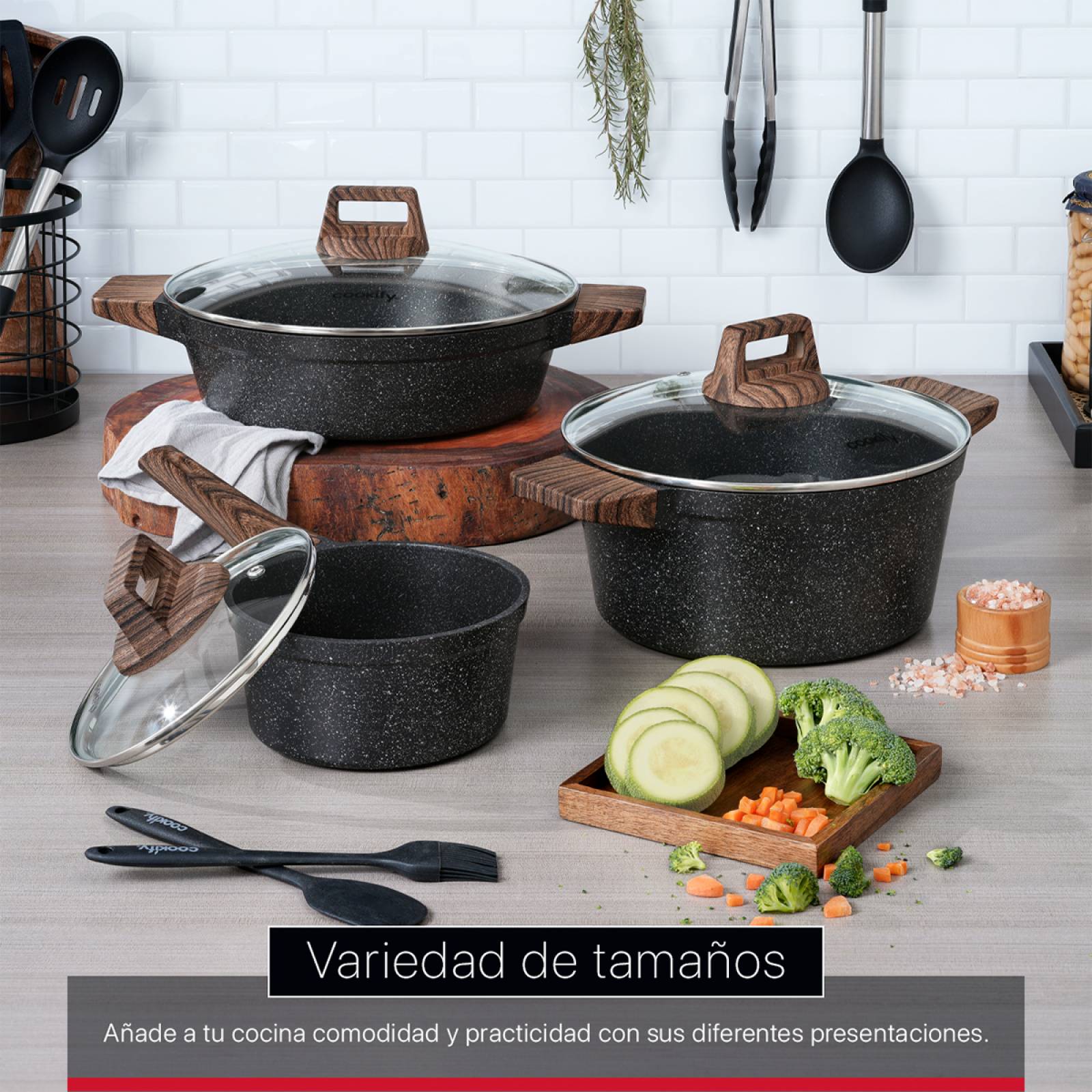 Olla Cacerola Antiadherente Con Tapa 16 cm Mármol Negro Cookify