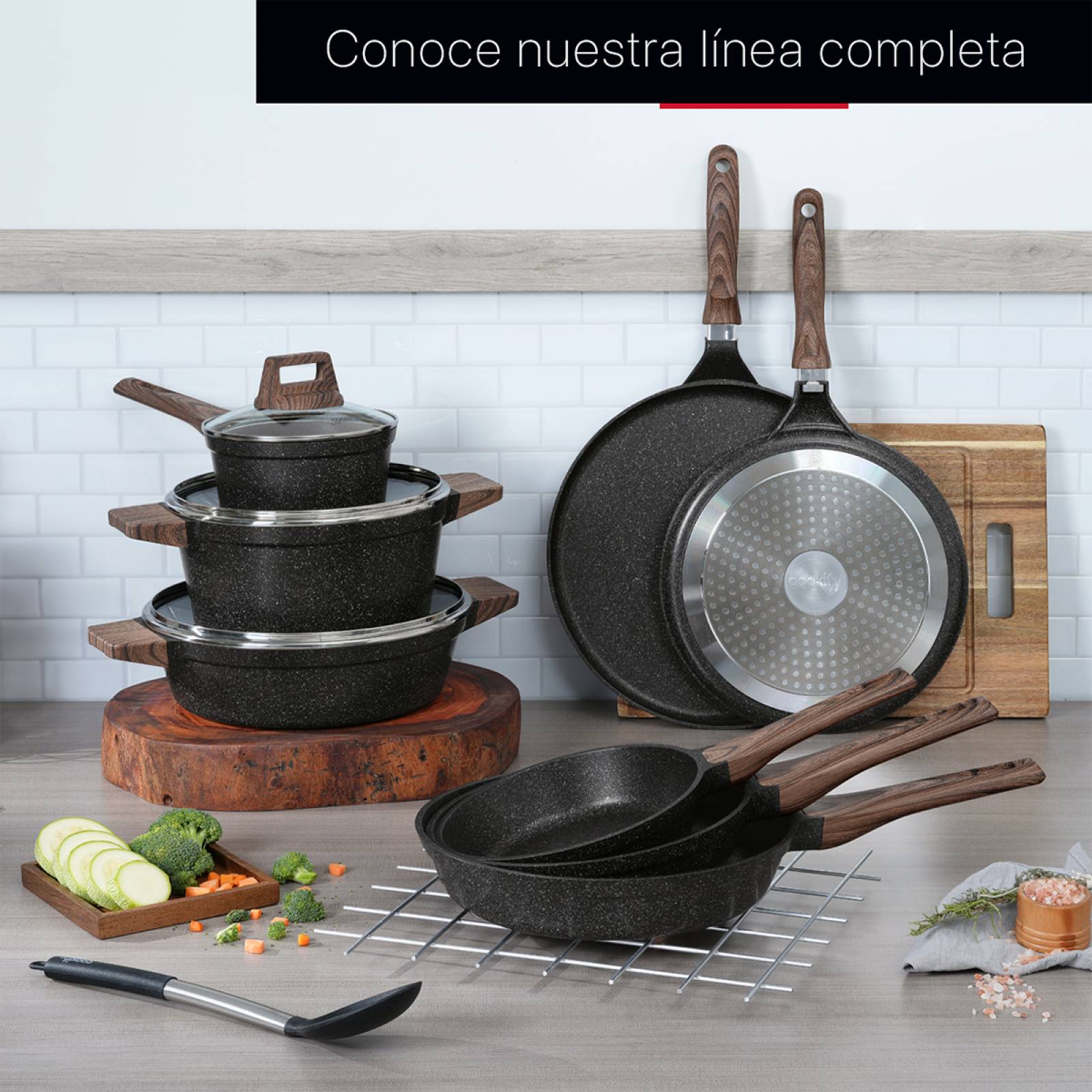 Olla Cacerola Antiadherente Con Tapa 16 cm Mármol Negro Cookify