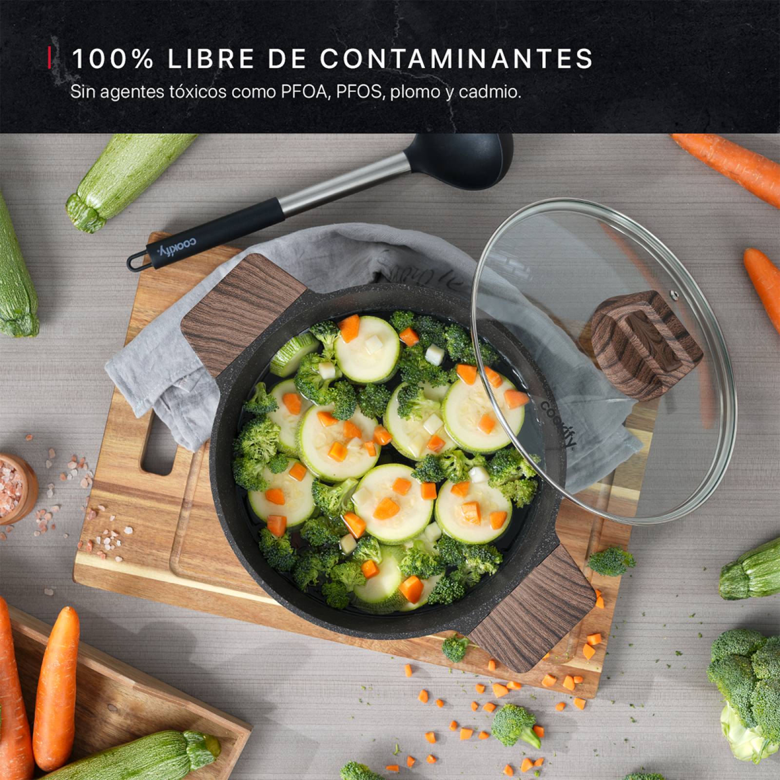 Olla Cacerola Antiadherente Con Tapa 24 cm Mármol Negro Cookify