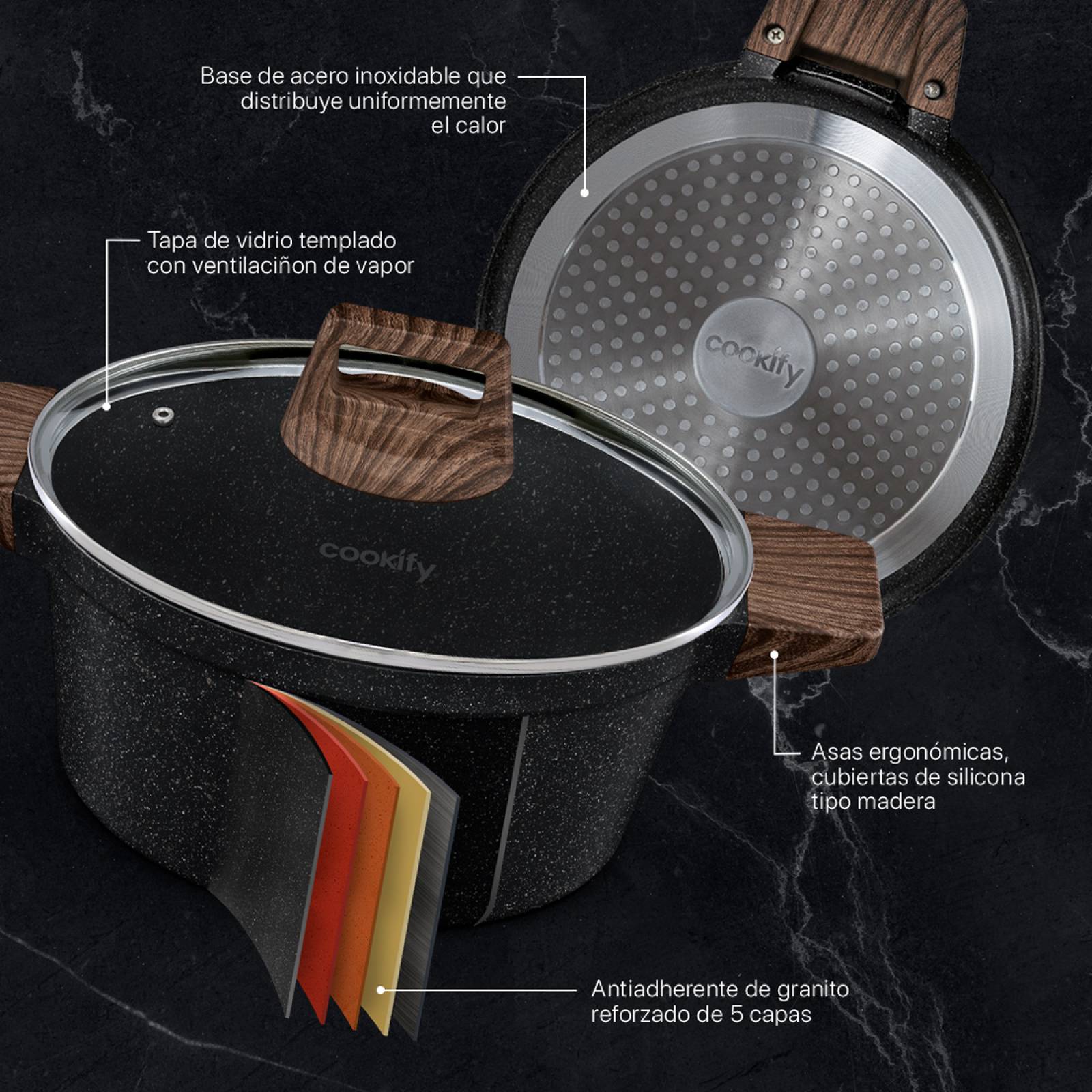 Olla Cacerola Antiadherente Con Tapa 24 cm Mármol Negro Cookify