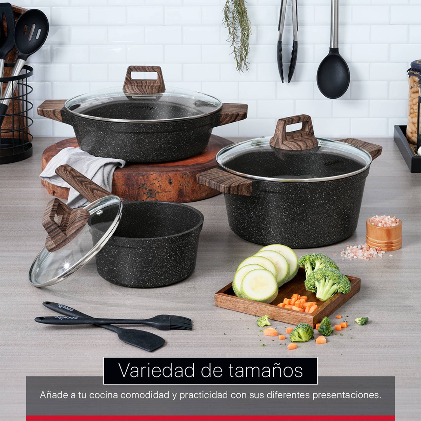 Olla Cacerola Antiadherente Con Tapa 24 cm Mármol Negro Cookify