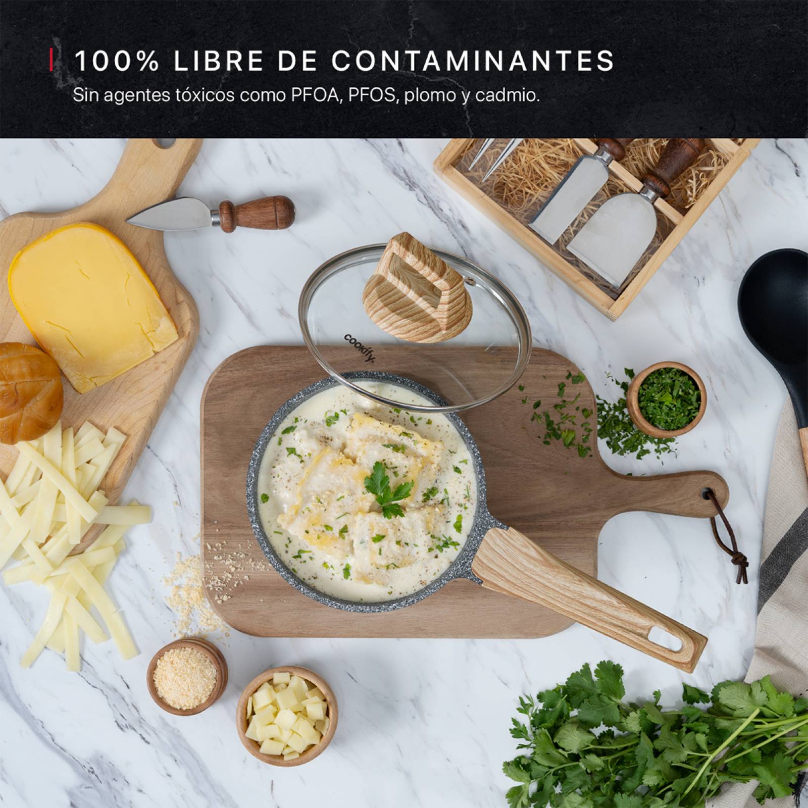 Olla Cacerola Antiadherente Con Tapa 16 cm de Mármol Gris Cookify