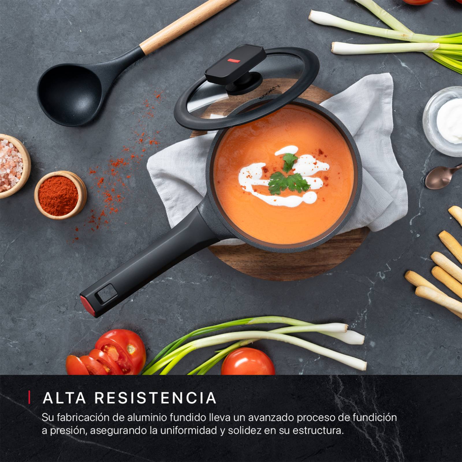 Olla Cacerola Antiadherente Con Tapa 16 cm de Aluminio Fundido Negro Cookify