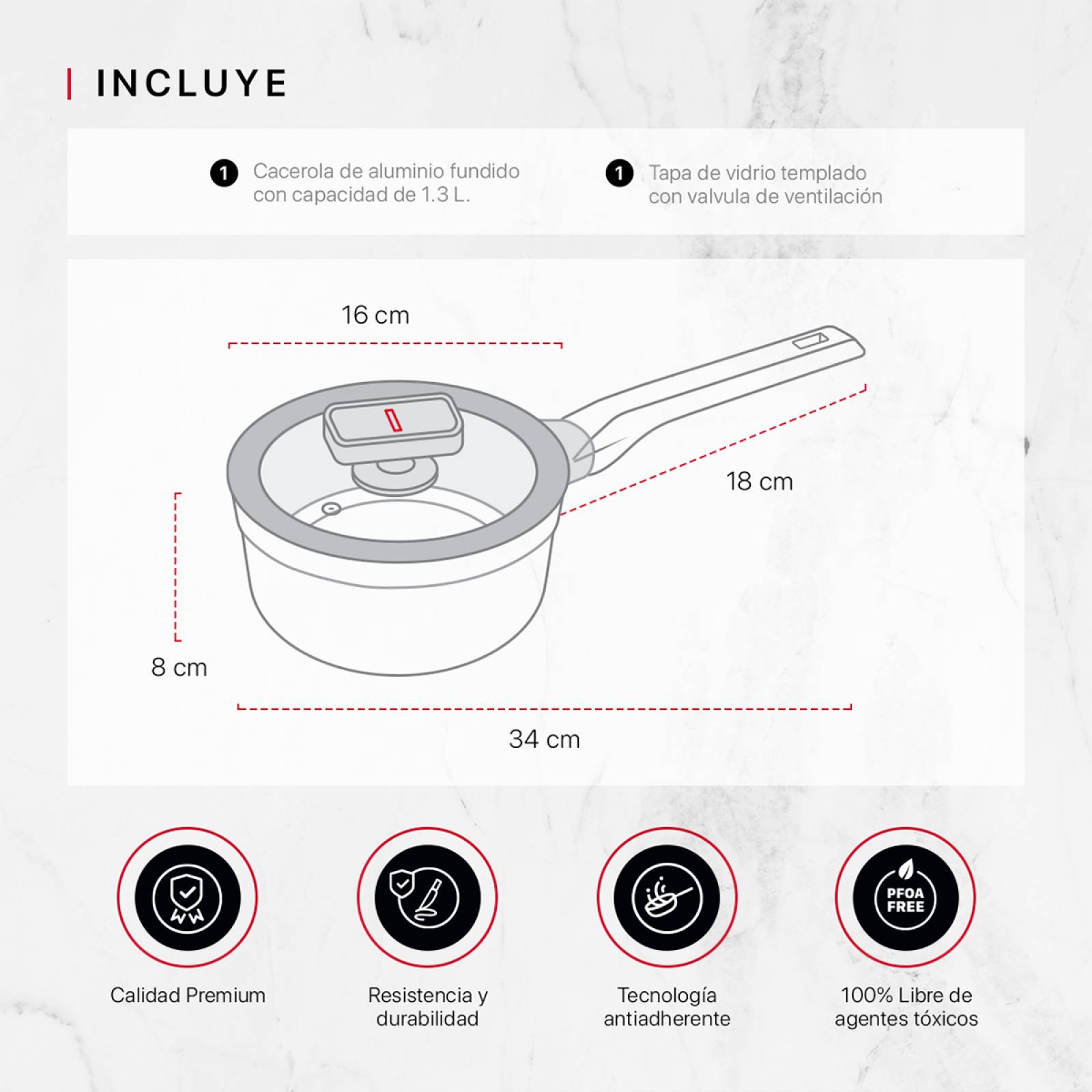 Olla Cacerola Antiadherente Con Tapa 16 cm de Aluminio Fundido Negro Cookify