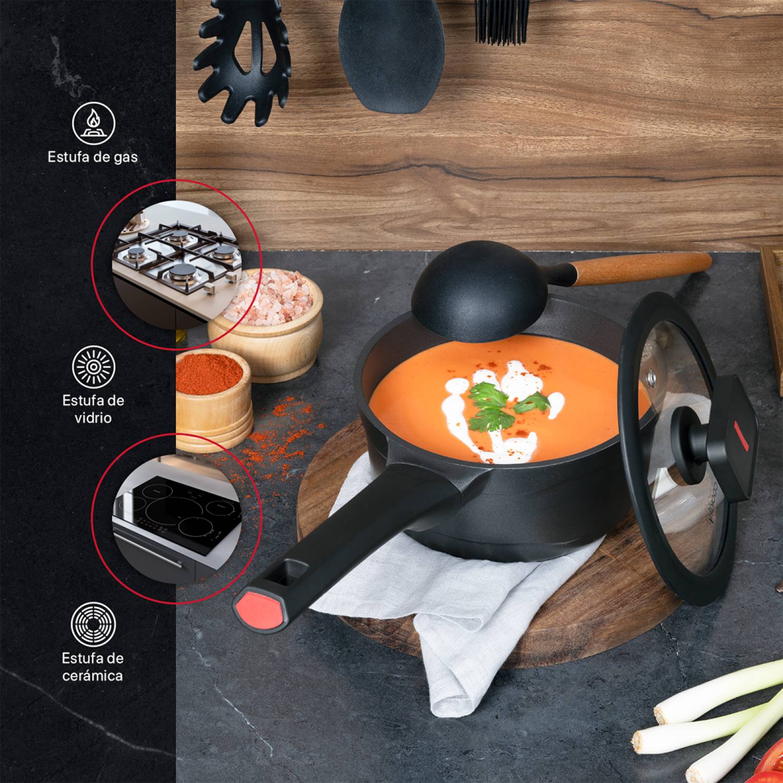 Olla Cacerola Antiadherente Con Tapa 16 cm de Aluminio Fundido Negro Cookify