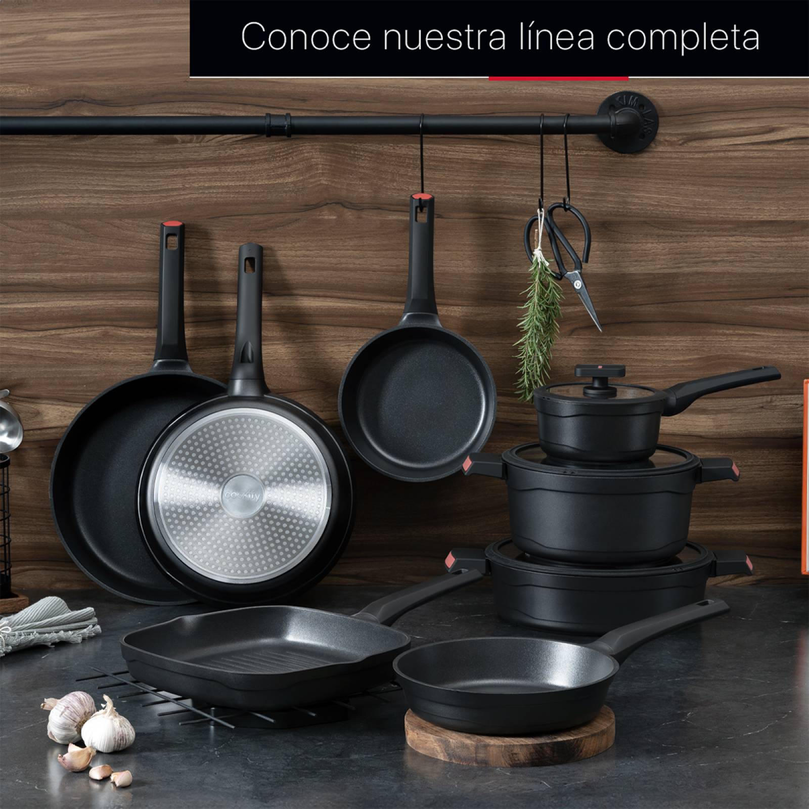 Olla Cacerola Antiadherente Con Tapa 16 cm de Aluminio Fundido Negro Cookify