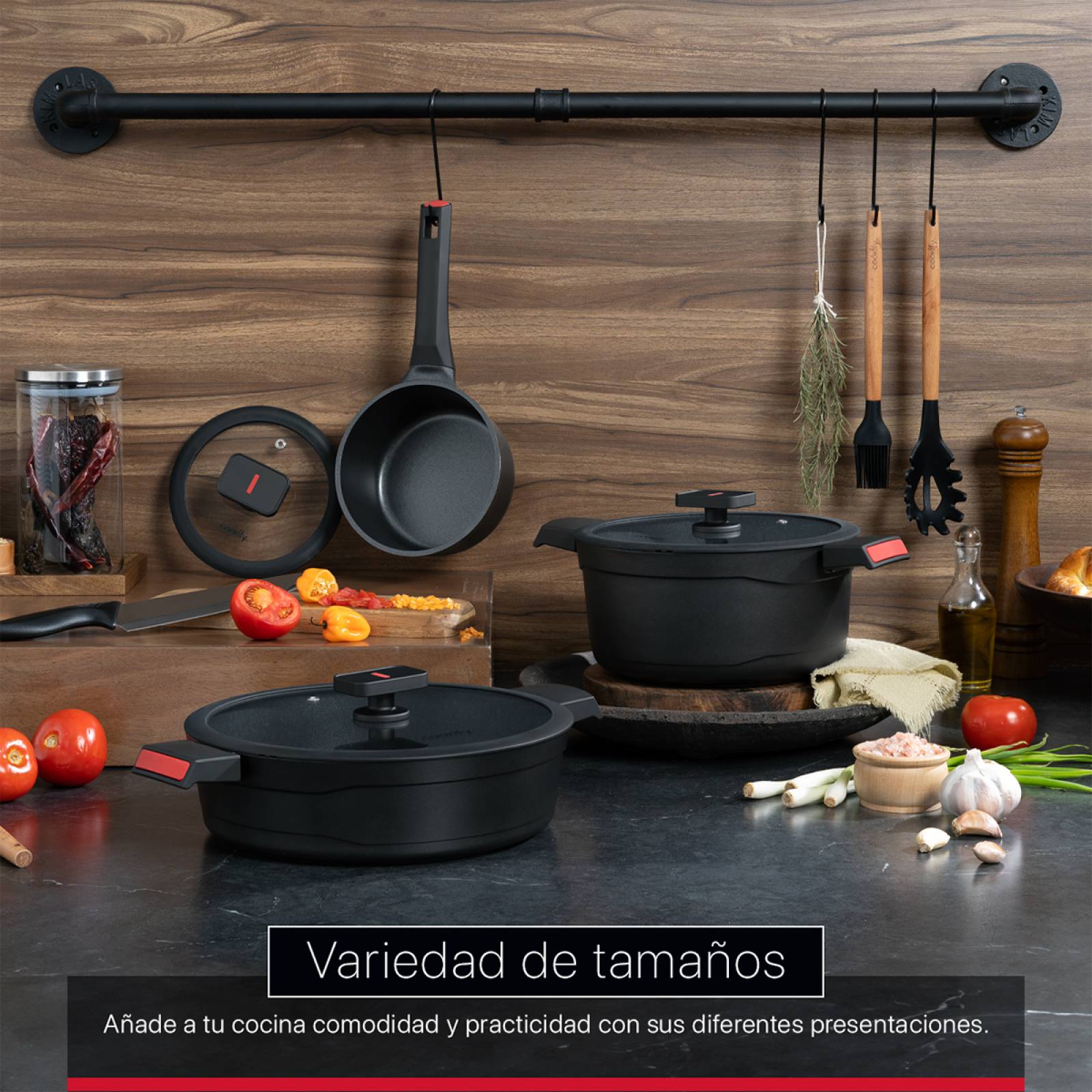 Olla Cacerola Antiadherente Con Tapa 16 cm de Aluminio Fundido Negro Cookify