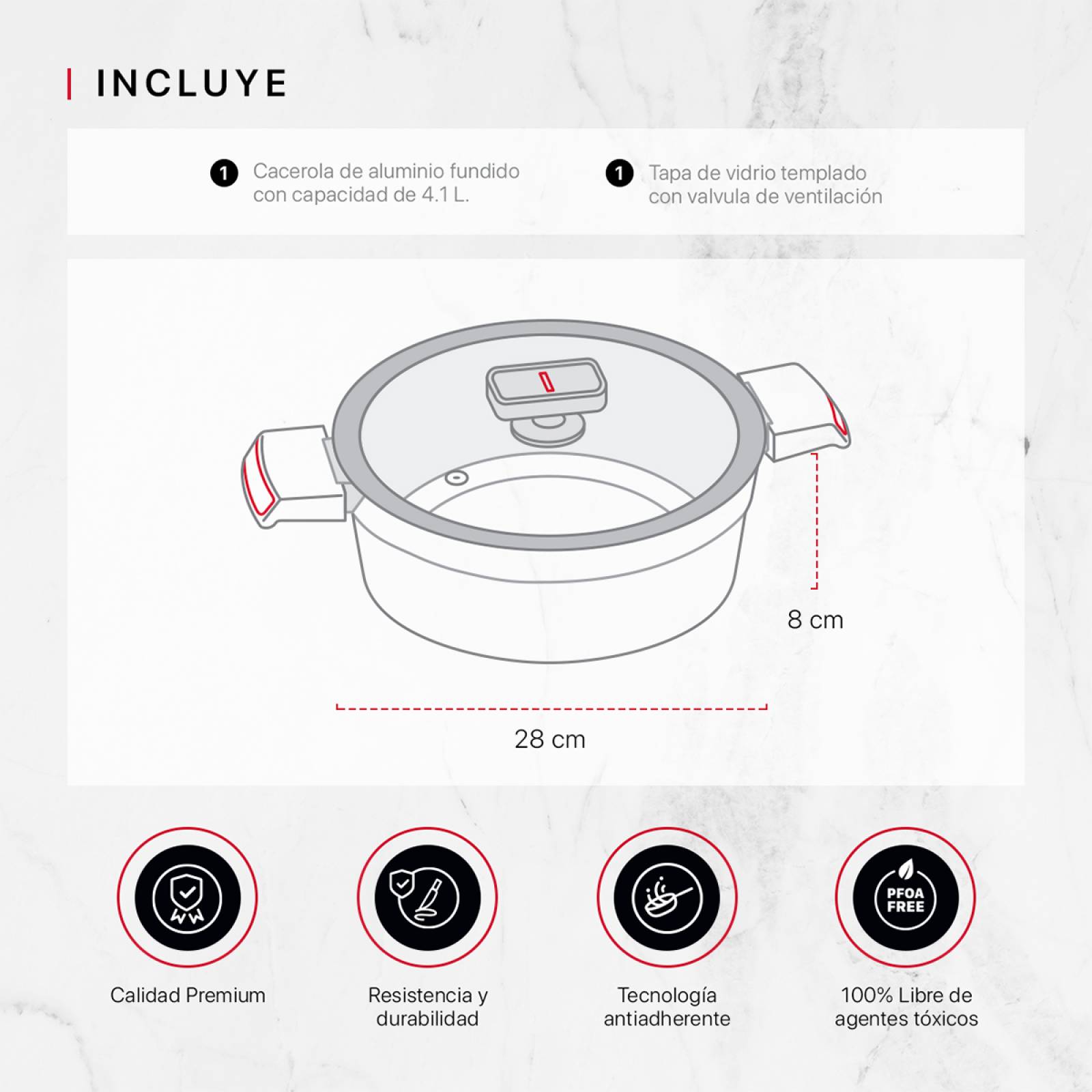 Cacerola Arrocera Antiadherente Con Tapa 28 cm Aluminio Fundido Negro Cookify