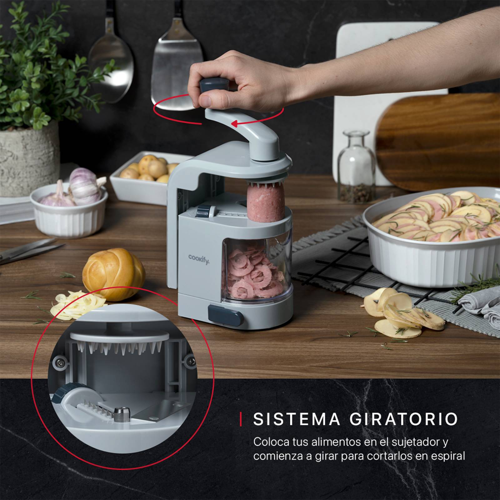 Espiralizador Rallador Cortador Para Verduras En Espiral De Cookify