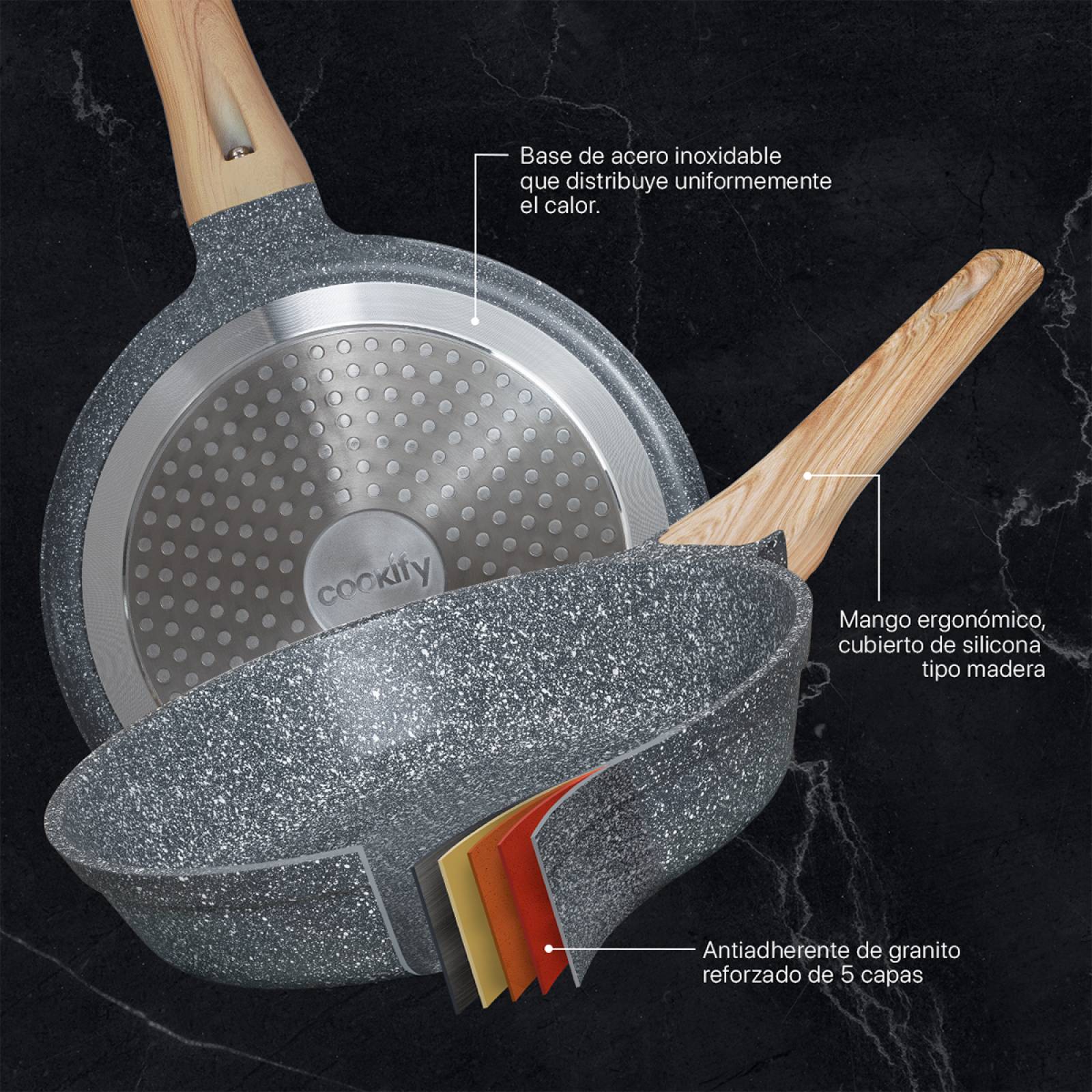 Sartén De Mármol Con Antiadherente 20 cm Comal Gris Cookify