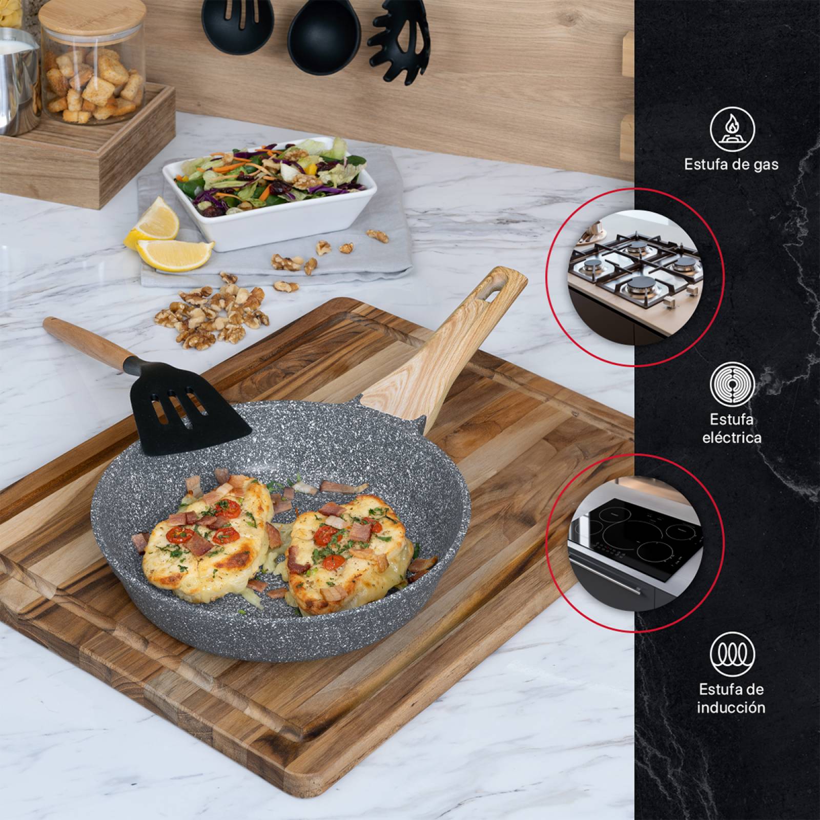 Sartén De Mármol Con Antiadherente 20 cm Comal Gris Cookify