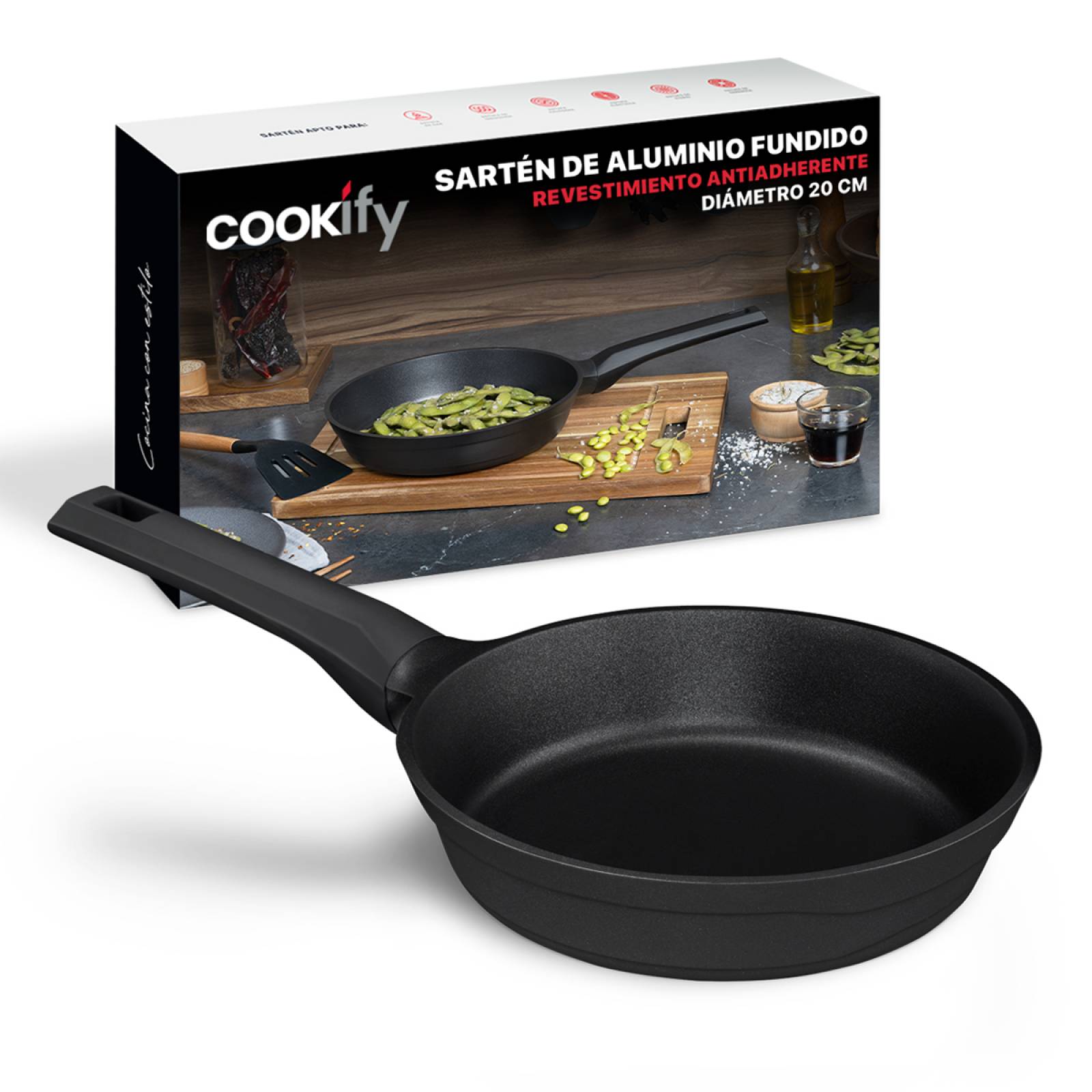 Sartén De Aluminio Fundido Con Antiadherente 20 cm Comal Negro Cookify