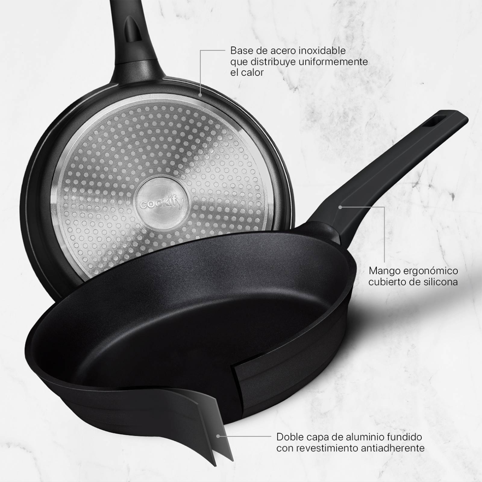 Sartén De Aluminio Fundido Con Antiadherente 30 cm Comal Negro Cookify
