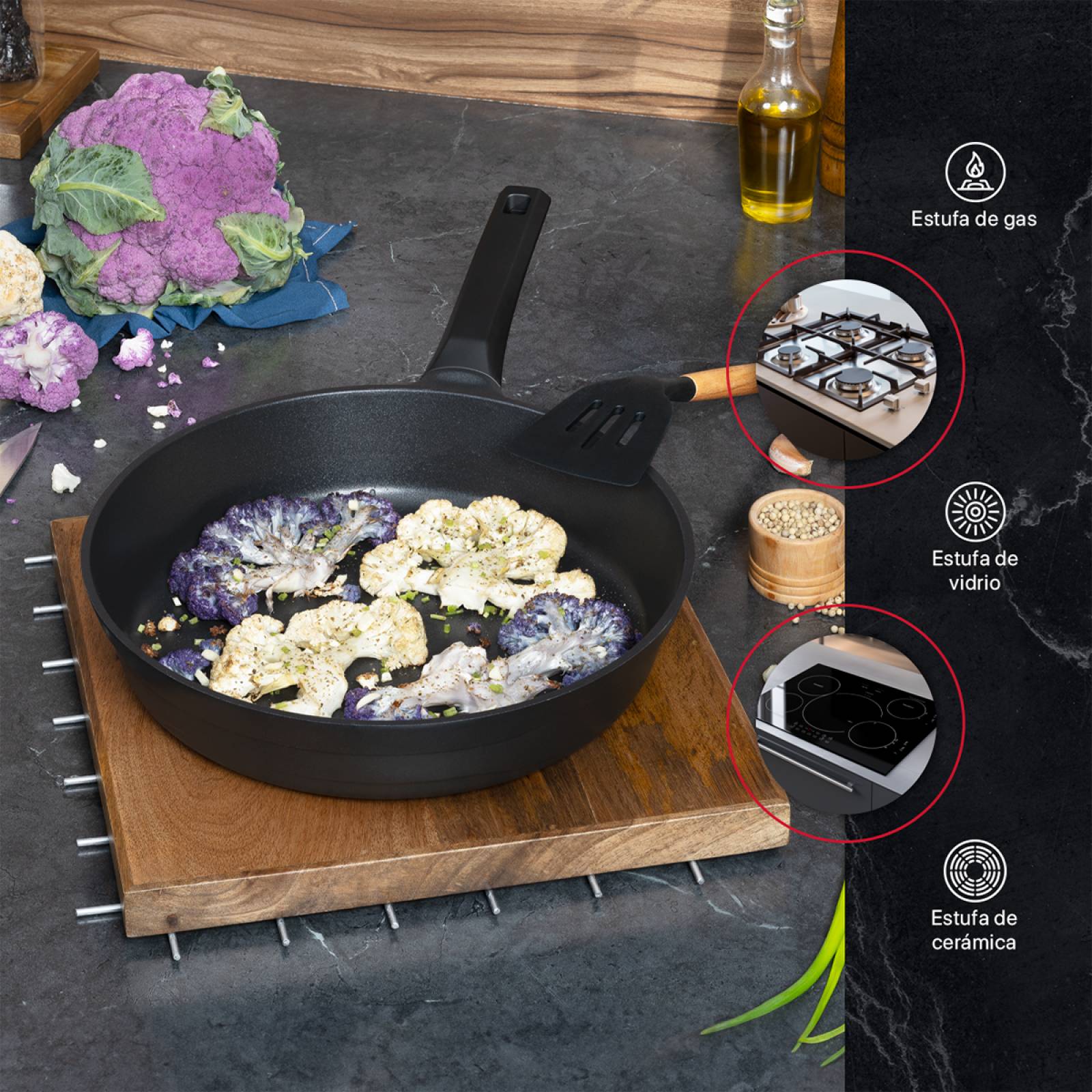 Sartén De Aluminio Fundido Con Antiadherente 30 cm Comal Negro Cookify