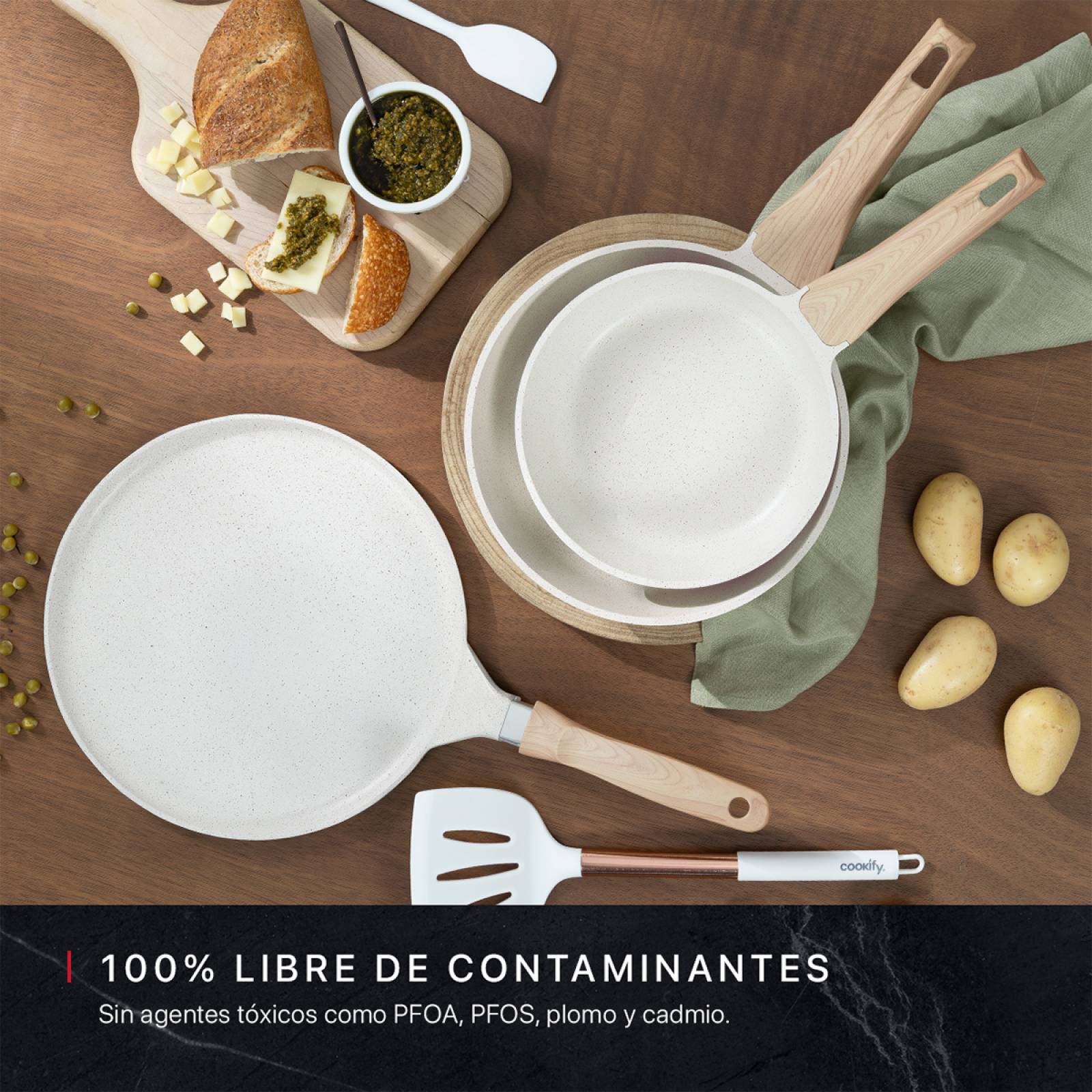 Juego Set 3 Sartenes De Mármol Con Antiadherente 20 - 24 - 28 cm Beige Cookify.