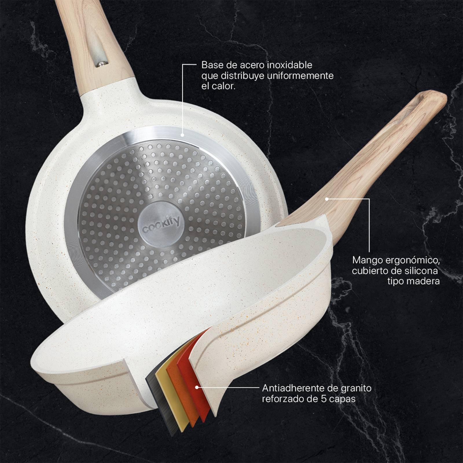 Juego Set 3 Sartenes De Mármol Con Antiadherente 20 - 24 - 28 cm Beige Cookify.