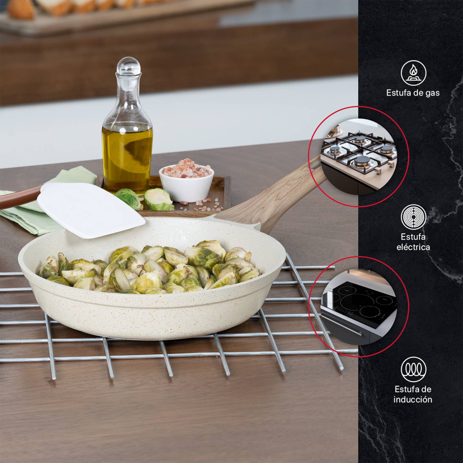 Juego Set 3 Sartenes De Mármol Con Antiadherente 20 - 24 - 28 cm Beige Cookify.