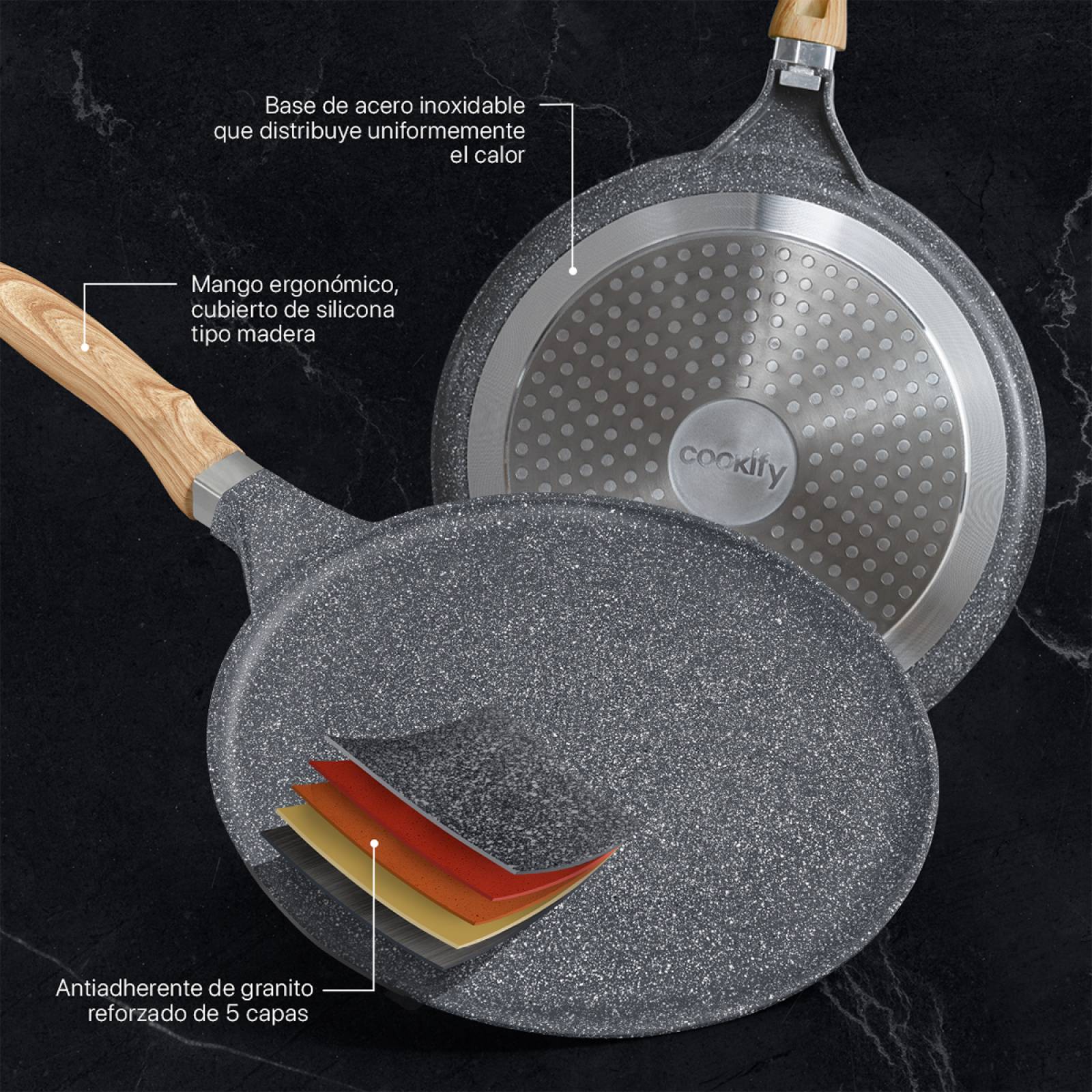 Juego Set 3 Sartenes De Mármol Con Antiadherente 20 - 24 - 28 cm Gris Cookify