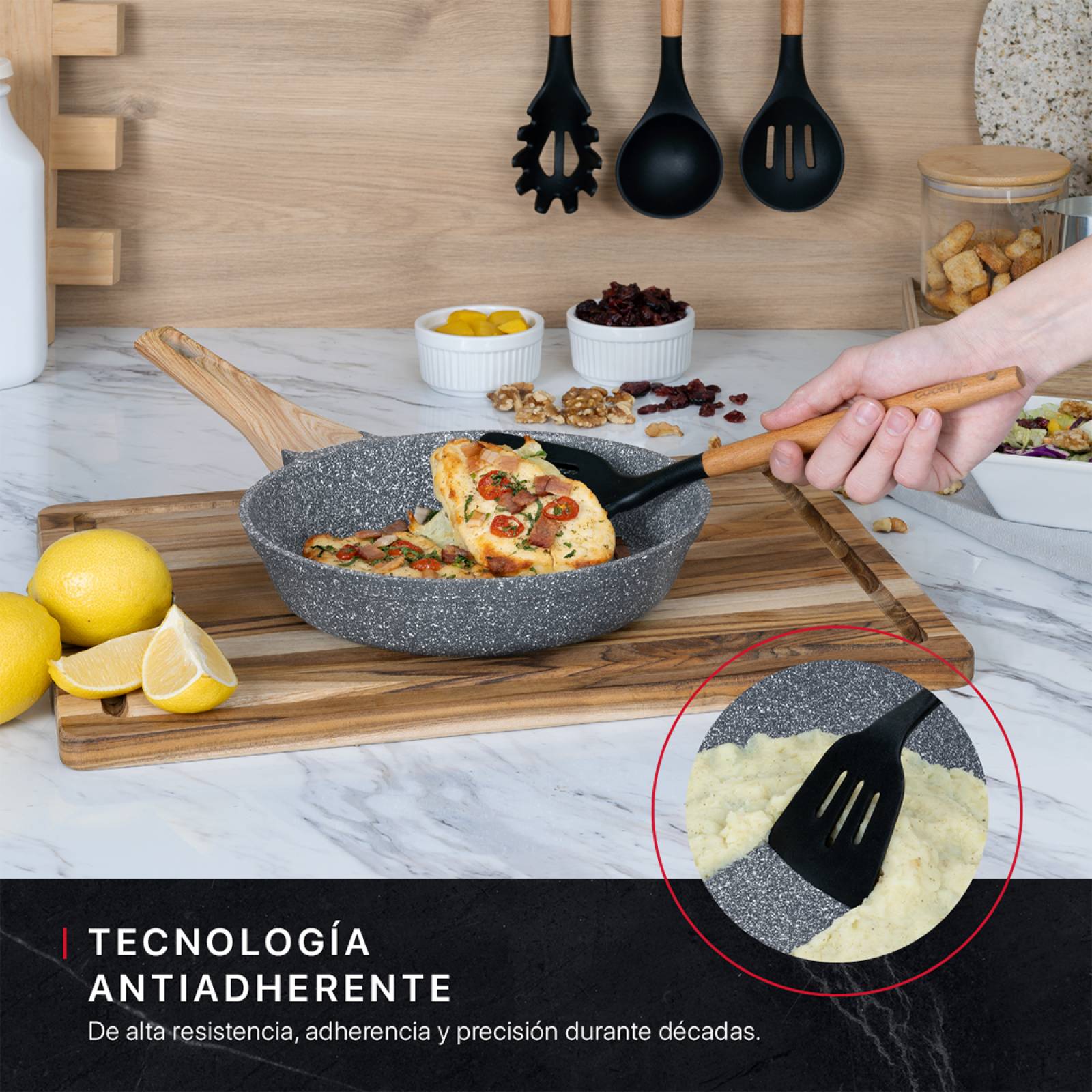Juego Set 3 Sartenes De Mármol Con Antiadherente 20 - 24 - 28 cm Gris Cookify
