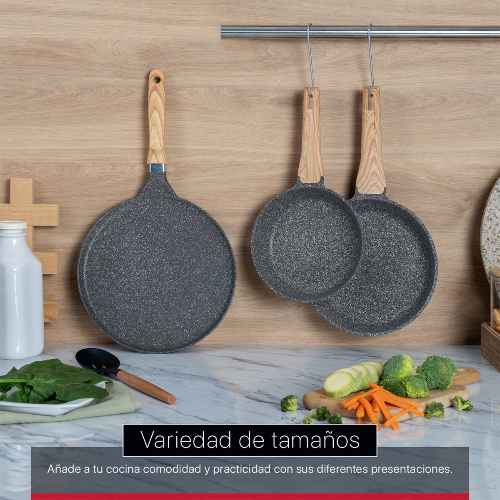 Juego Set 3 Sartenes De Mármol Con Antiadherente 20 - 24 - 28 cm Gris Cookify