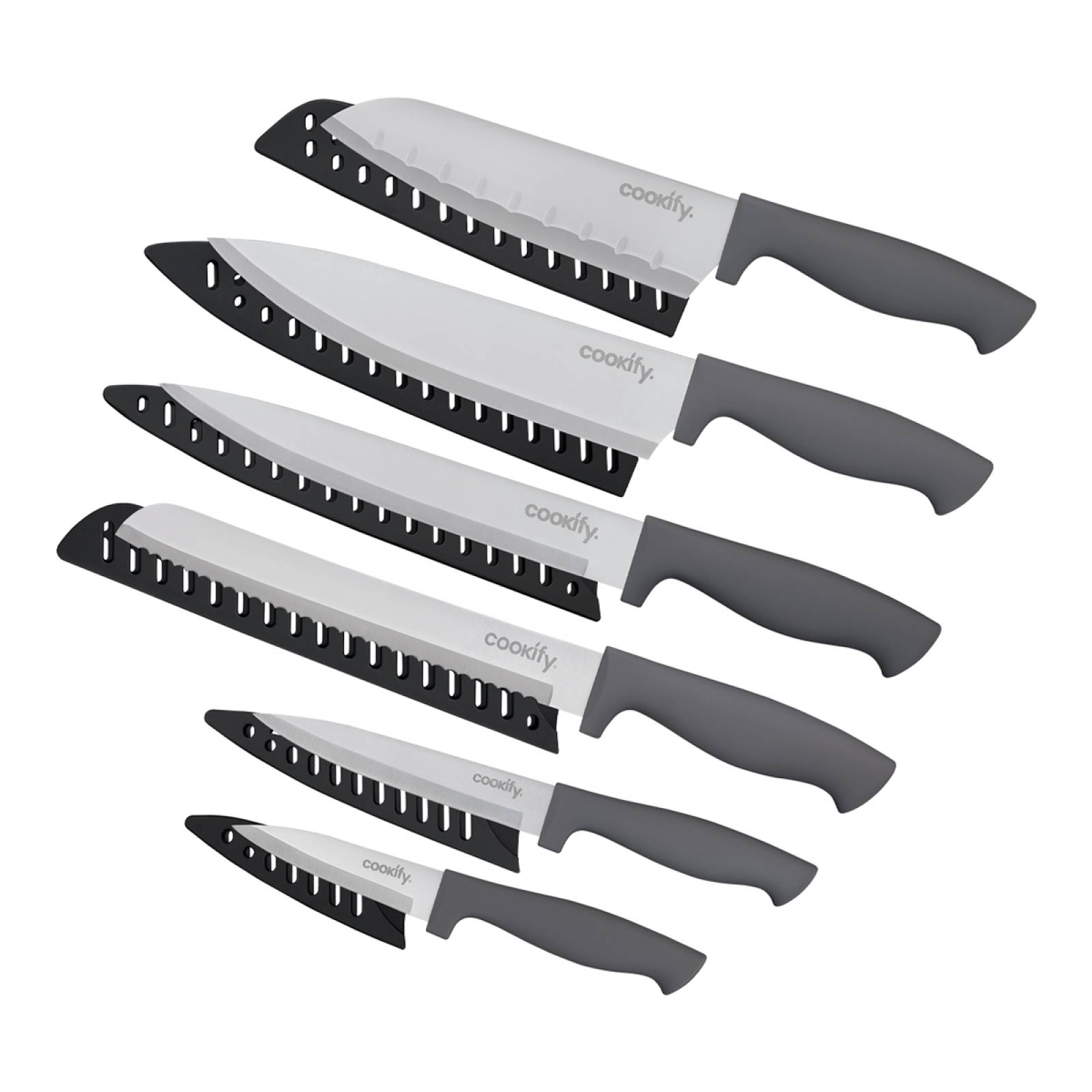Juego Set de 6 Cuchillos Cocina Acero Inoxidable con Fundas Cookify.
