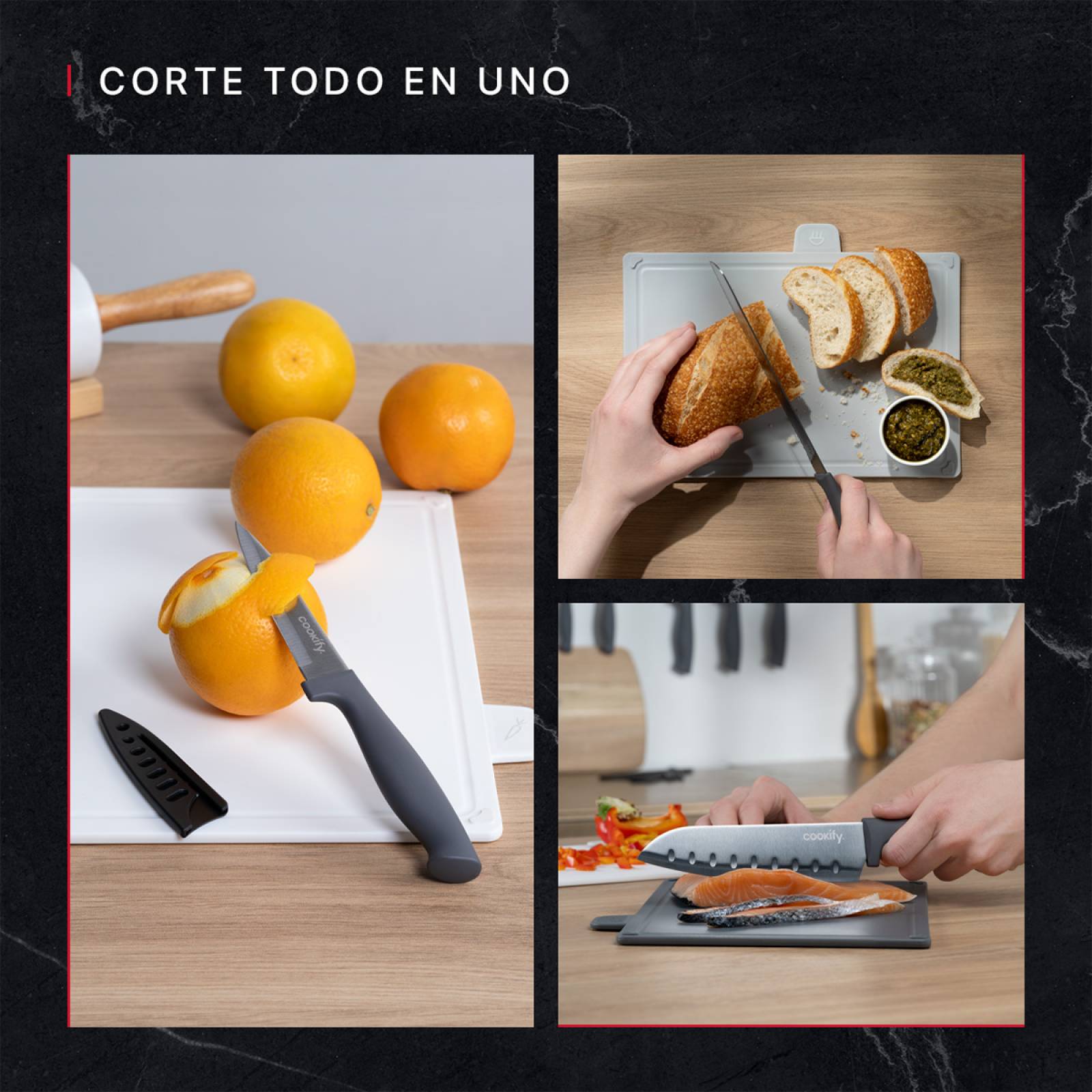 Juego Set de 6 Cuchillos Cocina Acero Inoxidable con Fundas Cookify.
