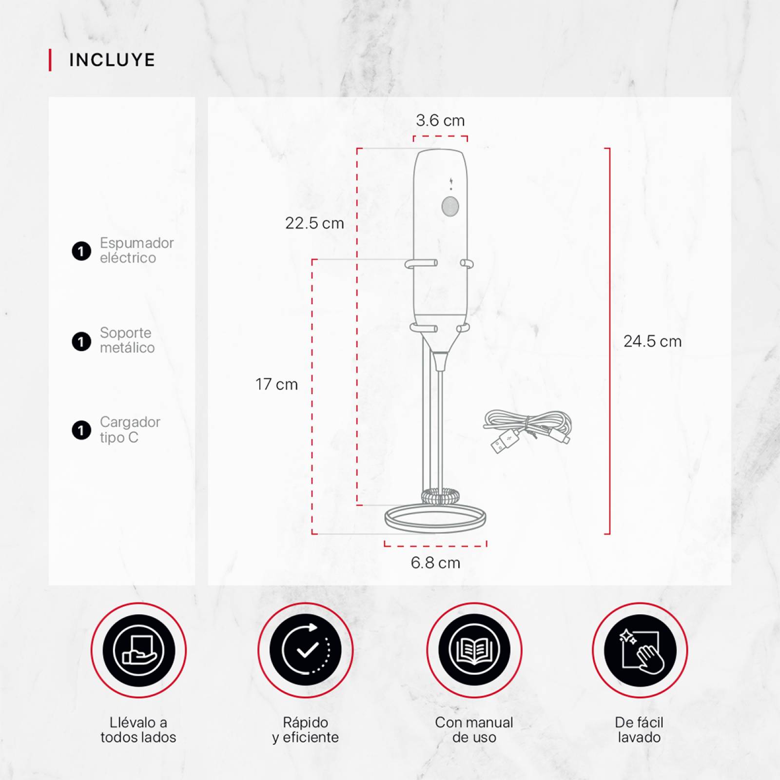 Batidor Espumador de Leche Eléctrico Recargable para Café Cookify.