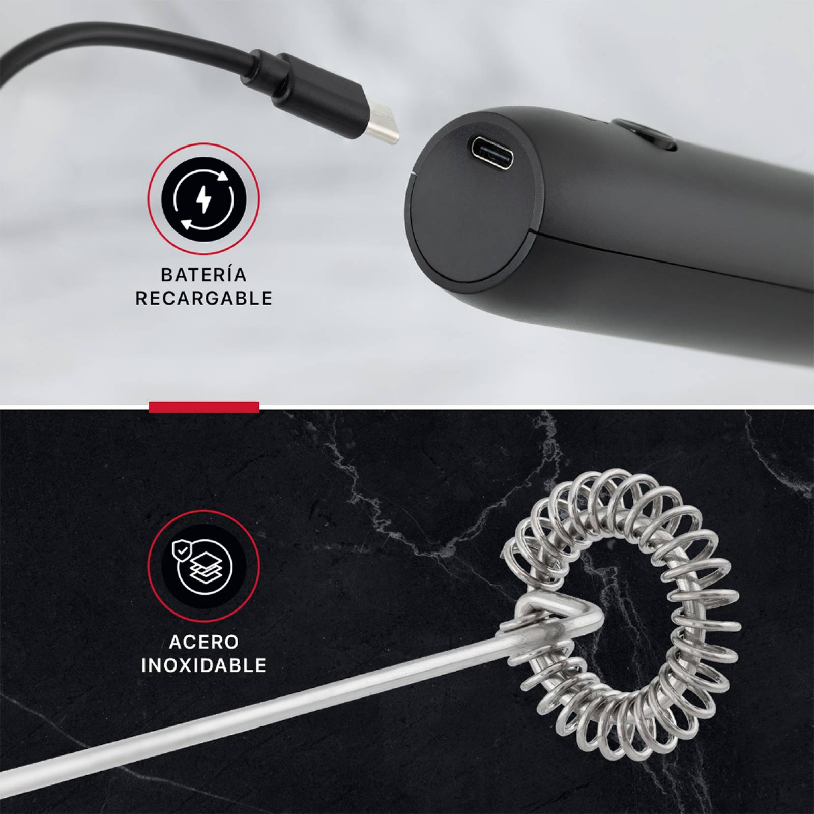 Batidor Espumador de Leche Eléctrico Recargable para Café Cookify.