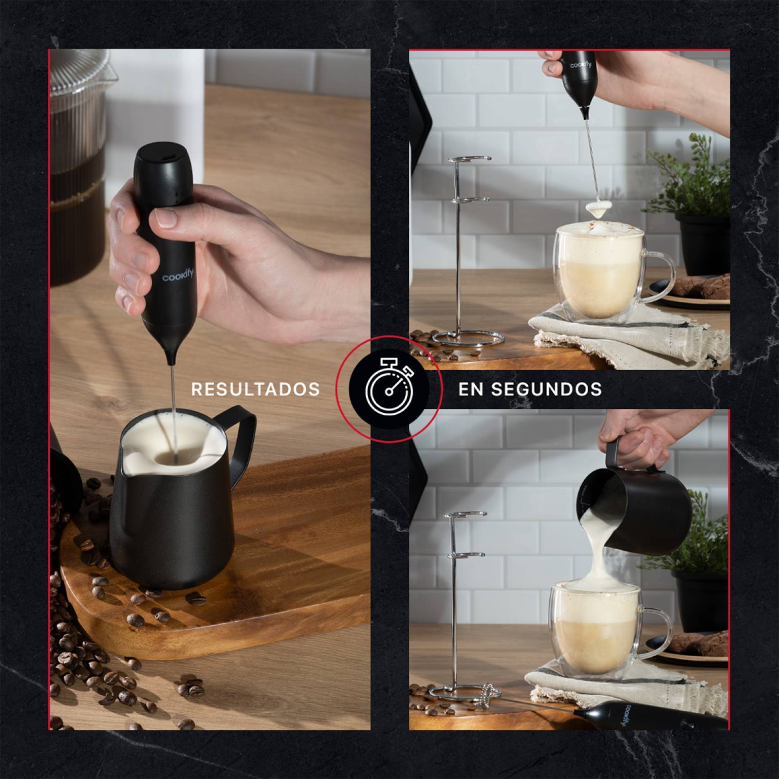 Batidor Espumador de Leche Eléctrico Recargable para Café Cookify.