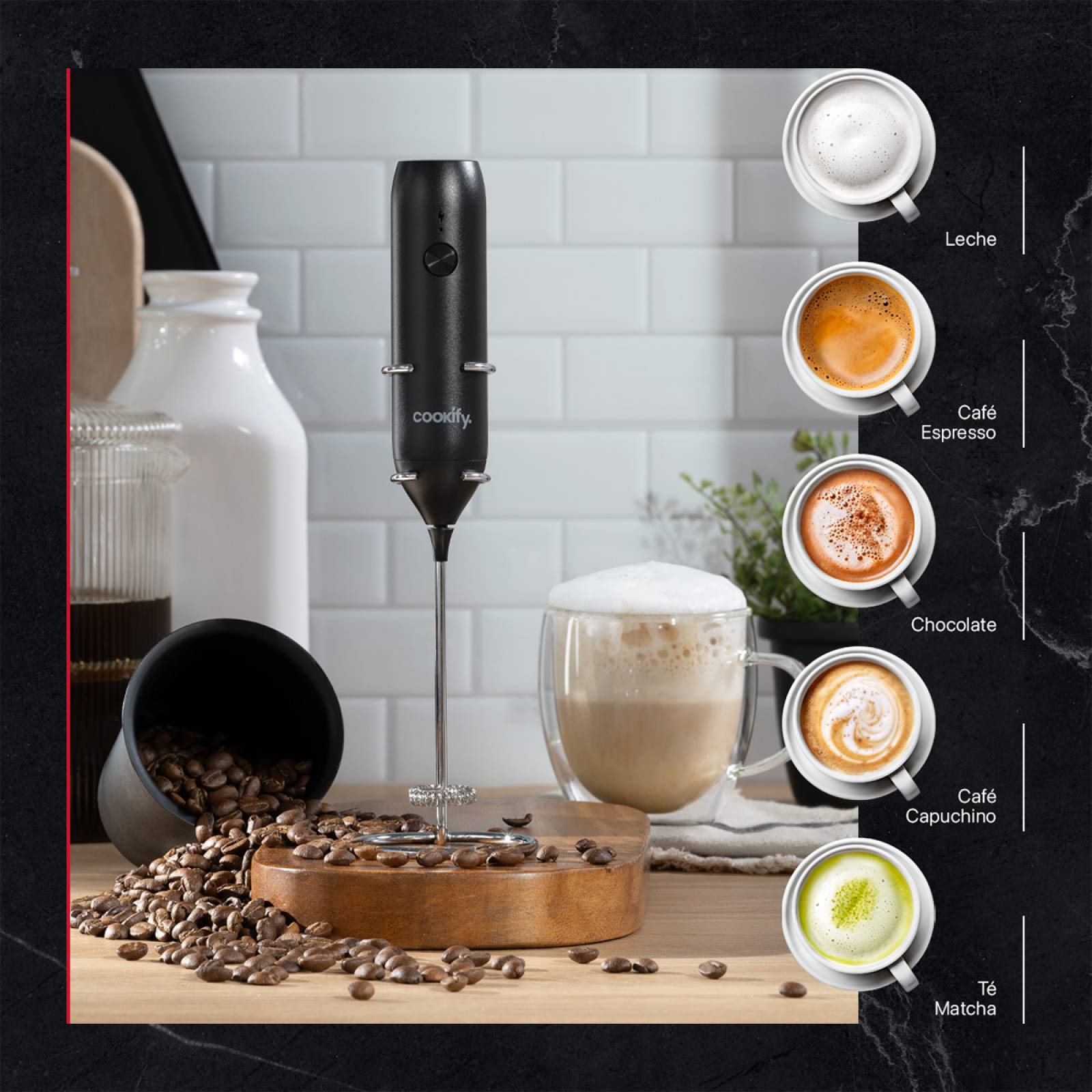 Batidor Espumador de Leche Eléctrico Recargable para Café Cookify.