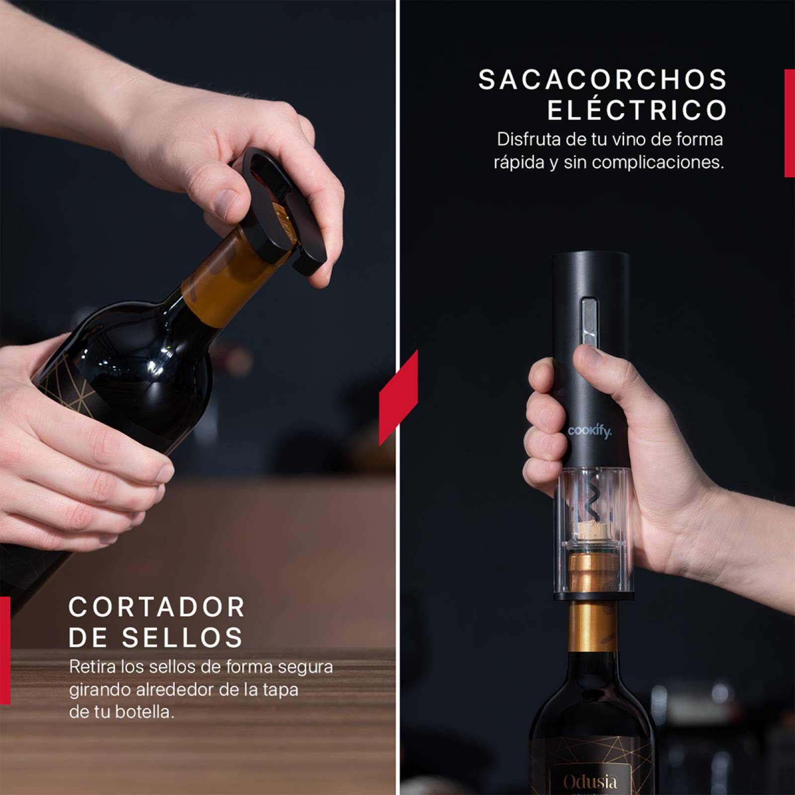 Sacacorchos de Vino Eléctrico Recargable 4 En 1 Destapador para Botellas  Cookify