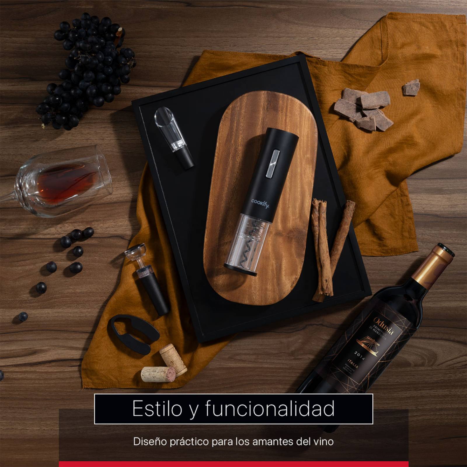 Sacacorchos de Vino Eléctrico Recargable 4 En 1 Destapador para Botellas Cookify