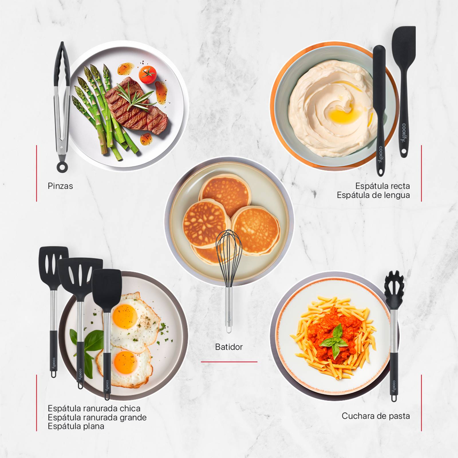 Set 24 pzas Utensilios de Cocina con Silicona y Acero Inoxidable Negro / Plateado Cookify