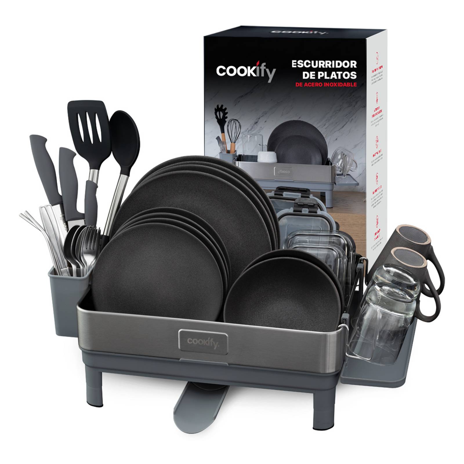 Escurridor de Trastes para Vajilla Platos Acero Inoxidable Cookify.