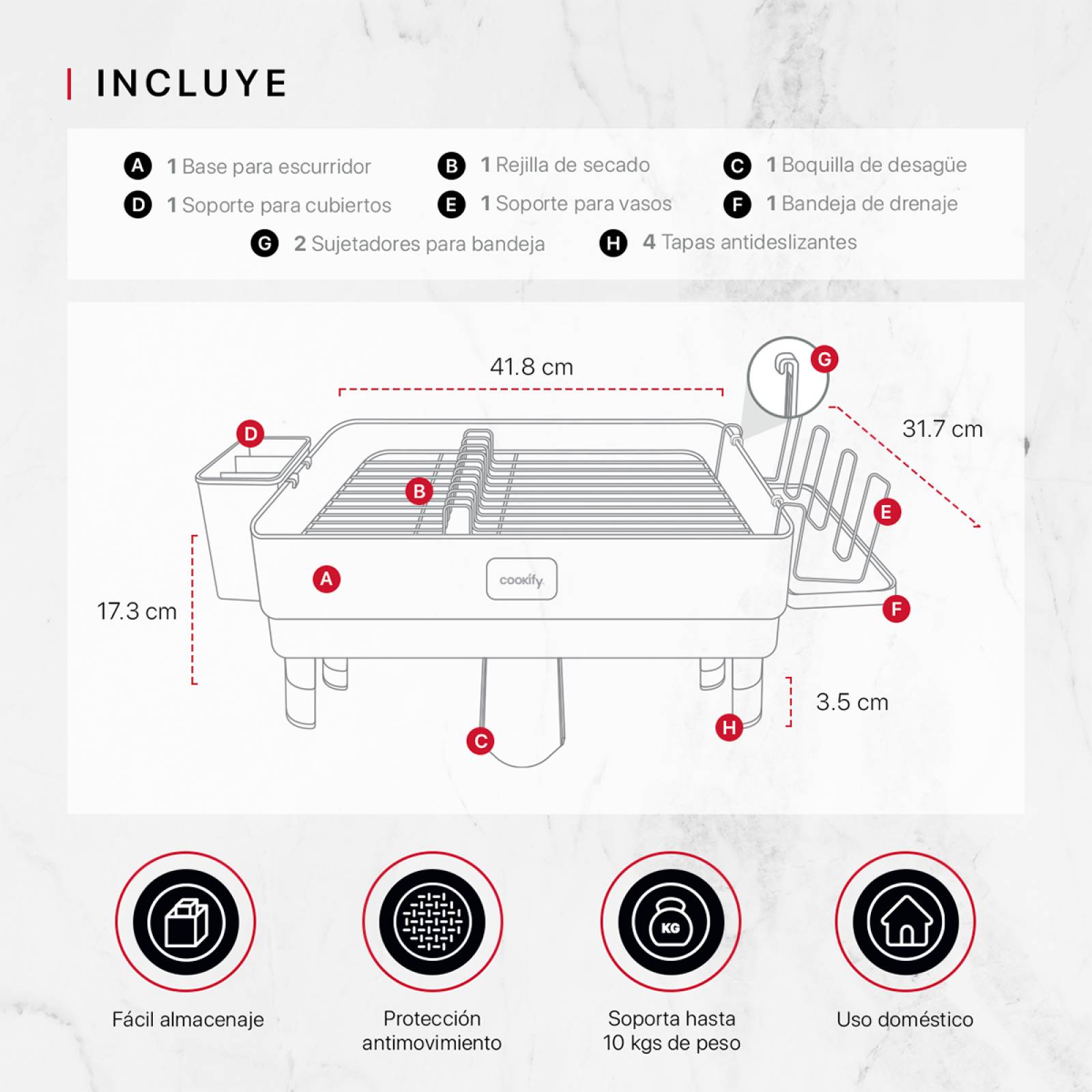 Escurridor de Trastes para Vajilla Platos Acero Inoxidable Cookify.