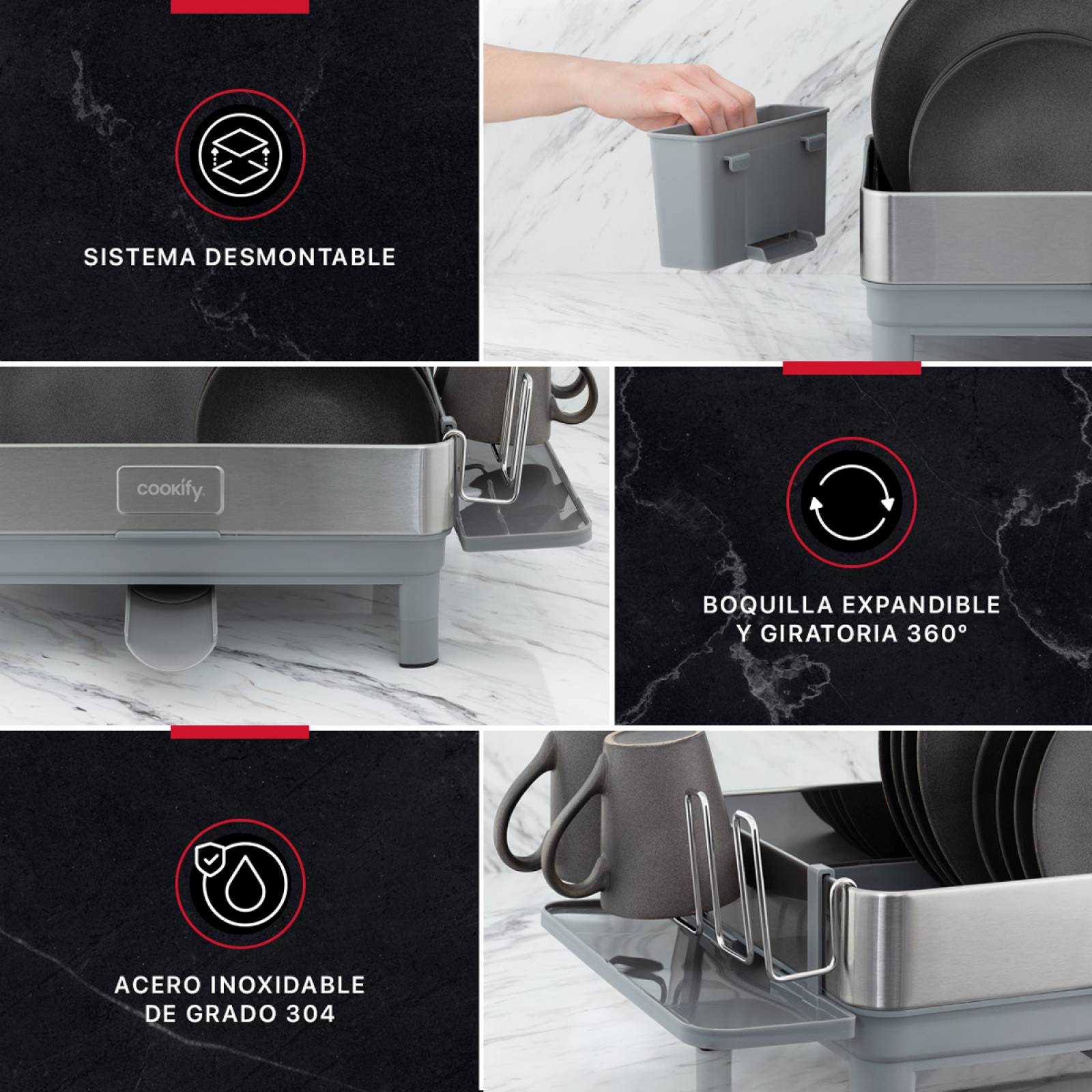 Escurridor de Trastes para Vajilla Platos Acero Inoxidable Cookify.