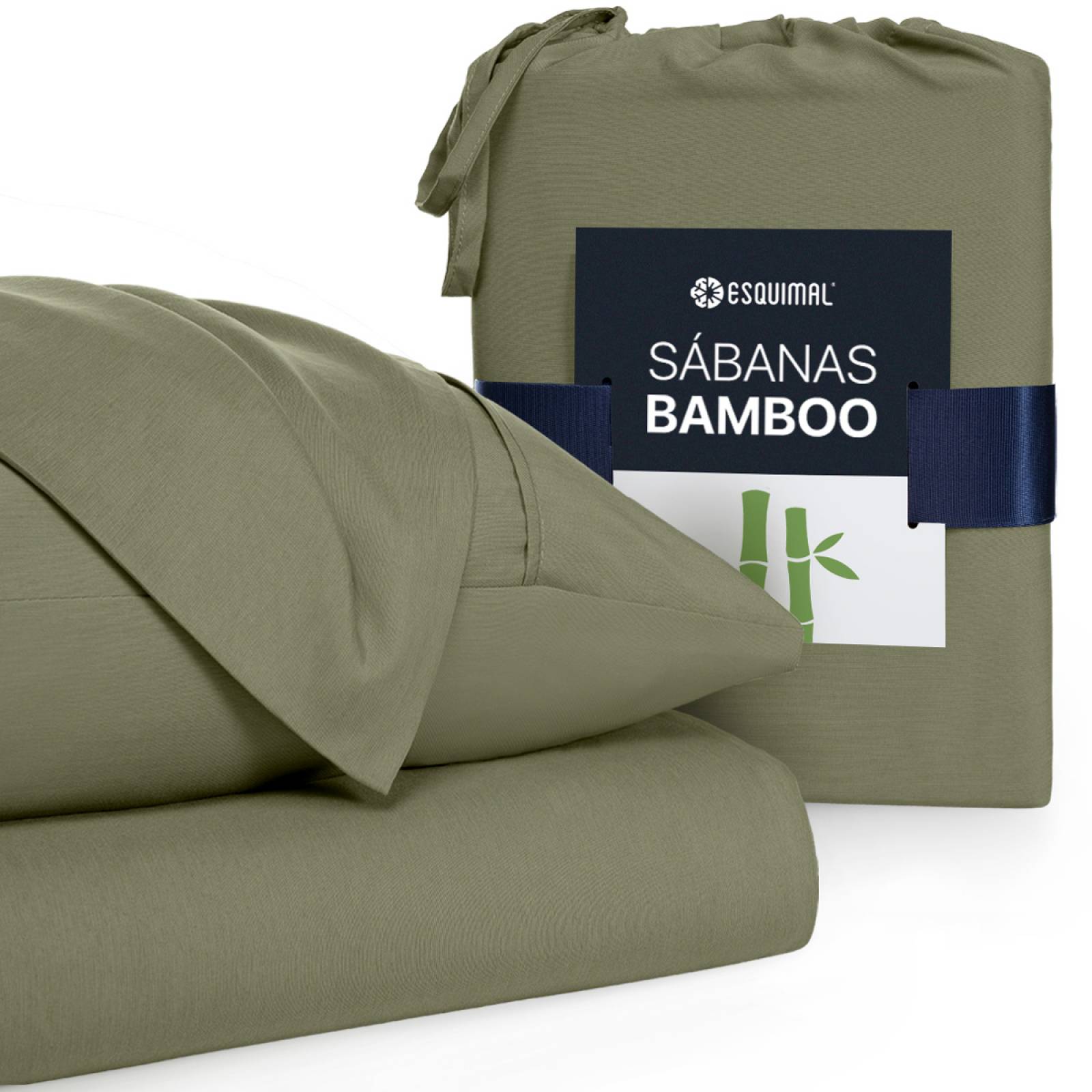 Sábanas Matrimonial De Bambú / Bamboo Ultra Suaves Y Frescas Verde Olivo ESQUIMAL.