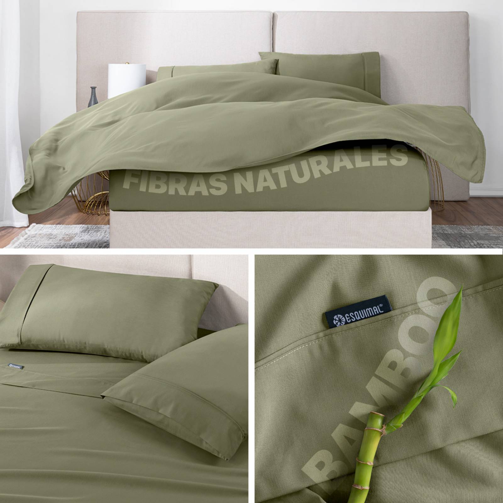 Sábanas Matrimonial De Bambú / Bamboo Ultra Suaves Y Frescas Verde Olivo ESQUIMAL.