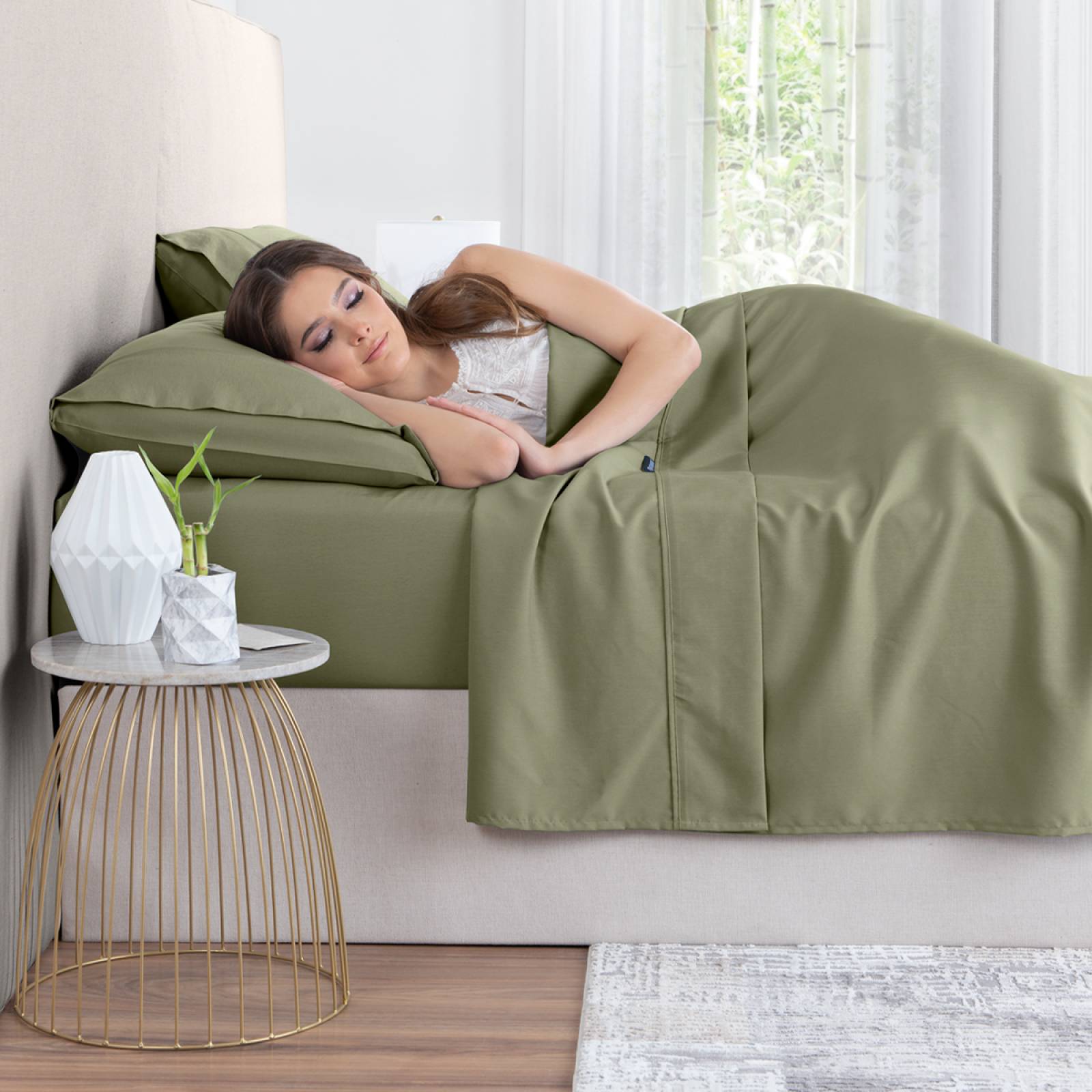 Sábanas Matrimonial De Bambú / Bamboo Ultra Suaves Y Frescas Verde Olivo ESQUIMAL.