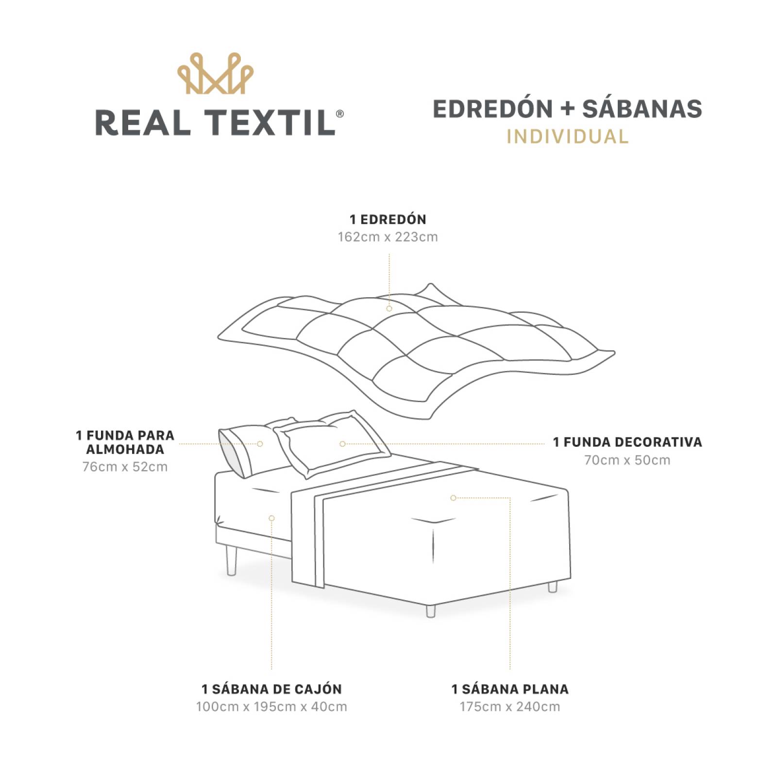 Set Edredón Individual con Fundas y Sábanas 5 Pzas Grafito / Café Claro Real Textil.