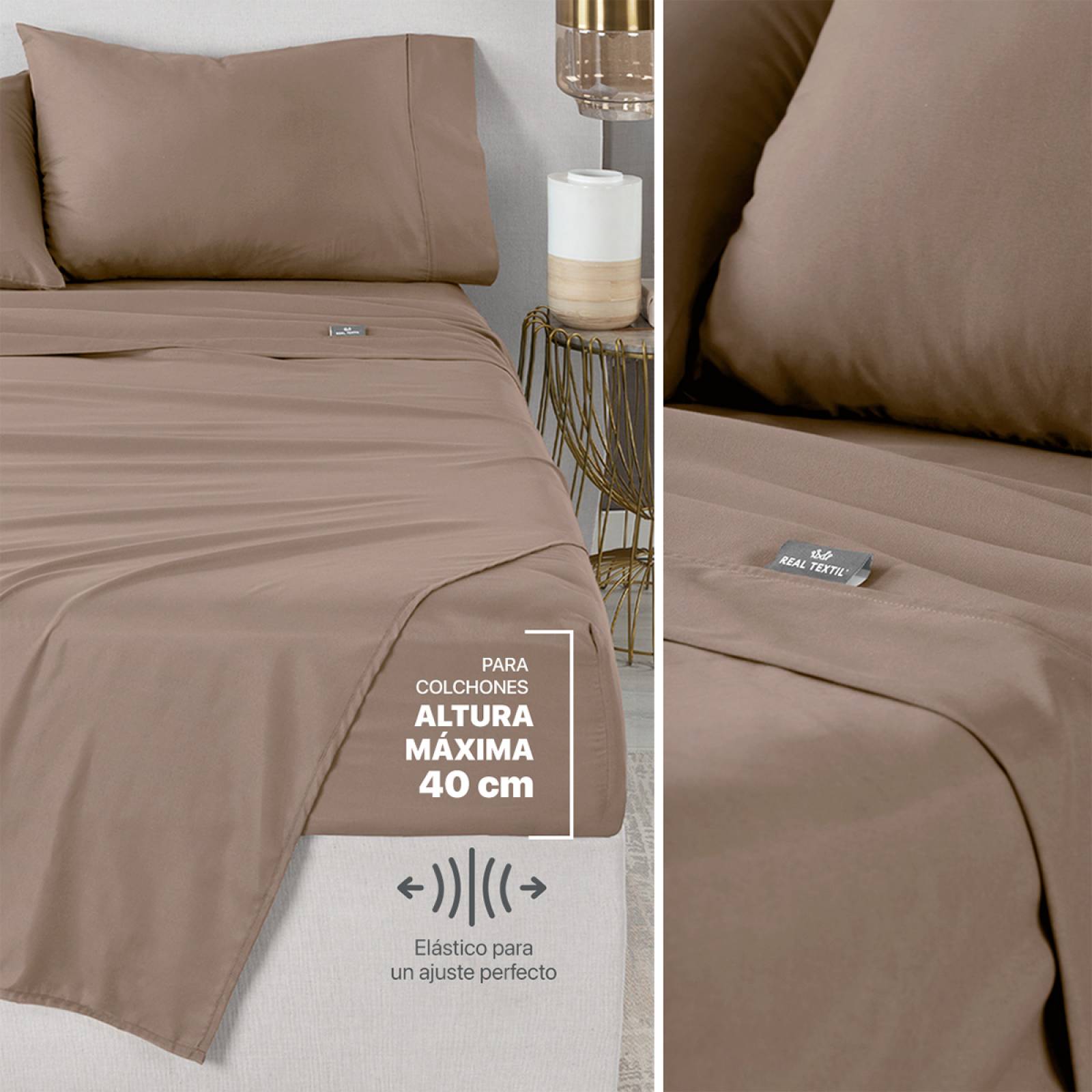 Set Edredón Individual con Fundas y Sábanas 5 Pzas Grafito / Café Claro Real Textil.